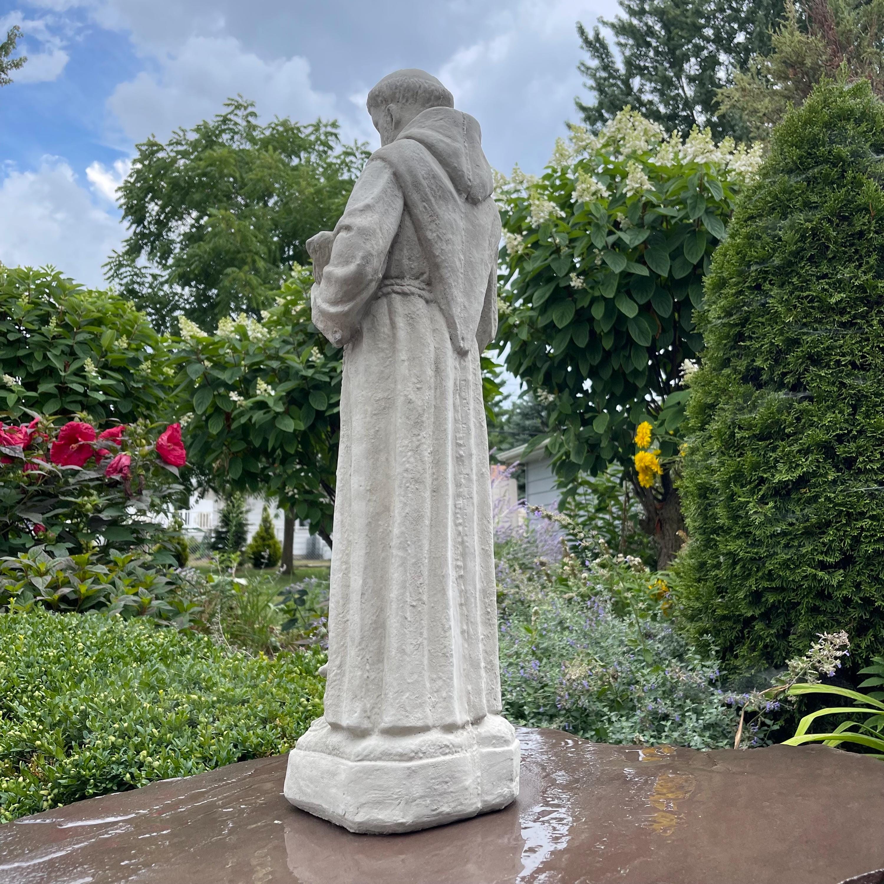 Concrete Saint Francis Statue with Birds 27" Catholic Garden Sculpture Assisi Yard Art Religious Decor