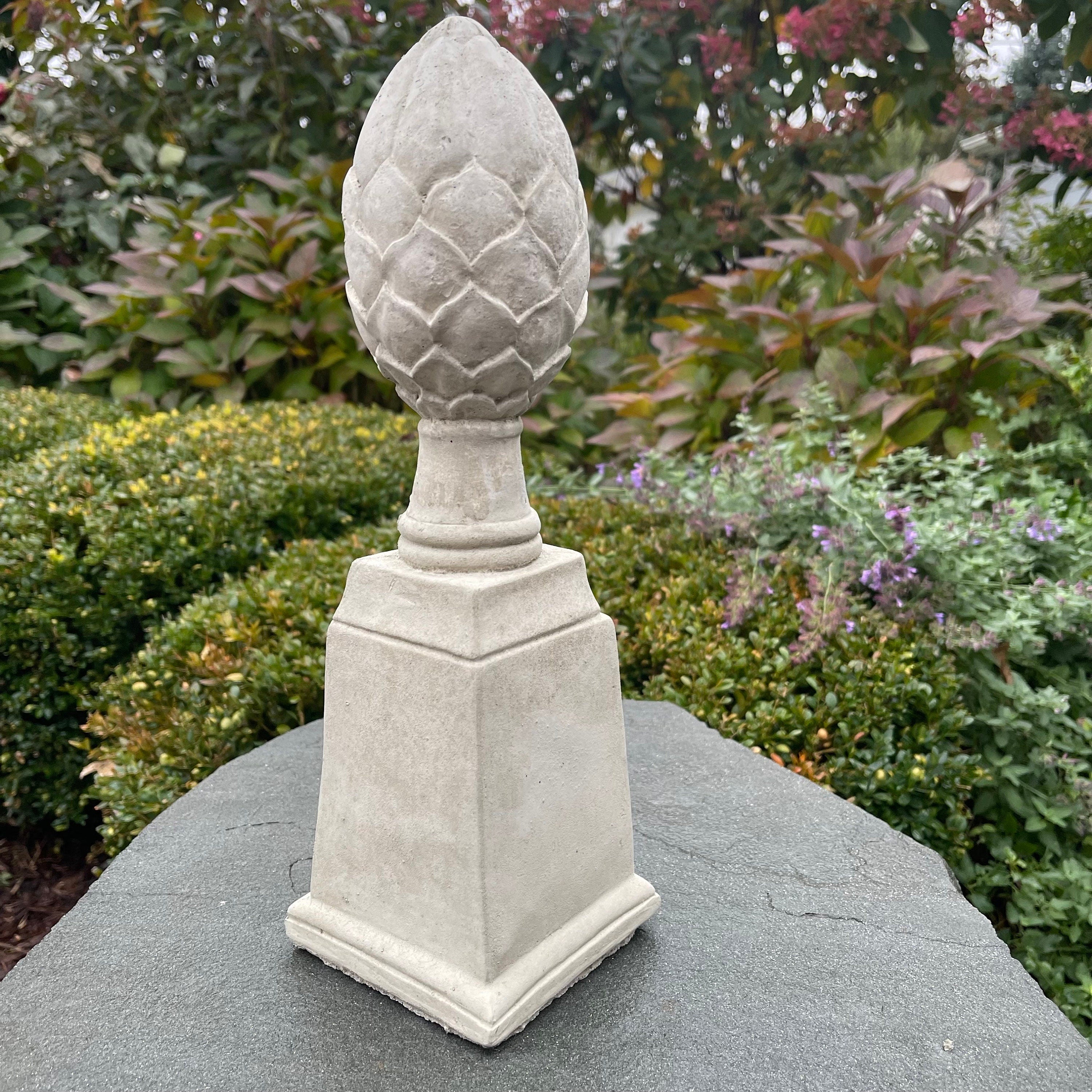 Artichoke Finial Statue 14 Inch Concrete Garden Sculpture Decorative Outdoor Accent Architectural Ornament