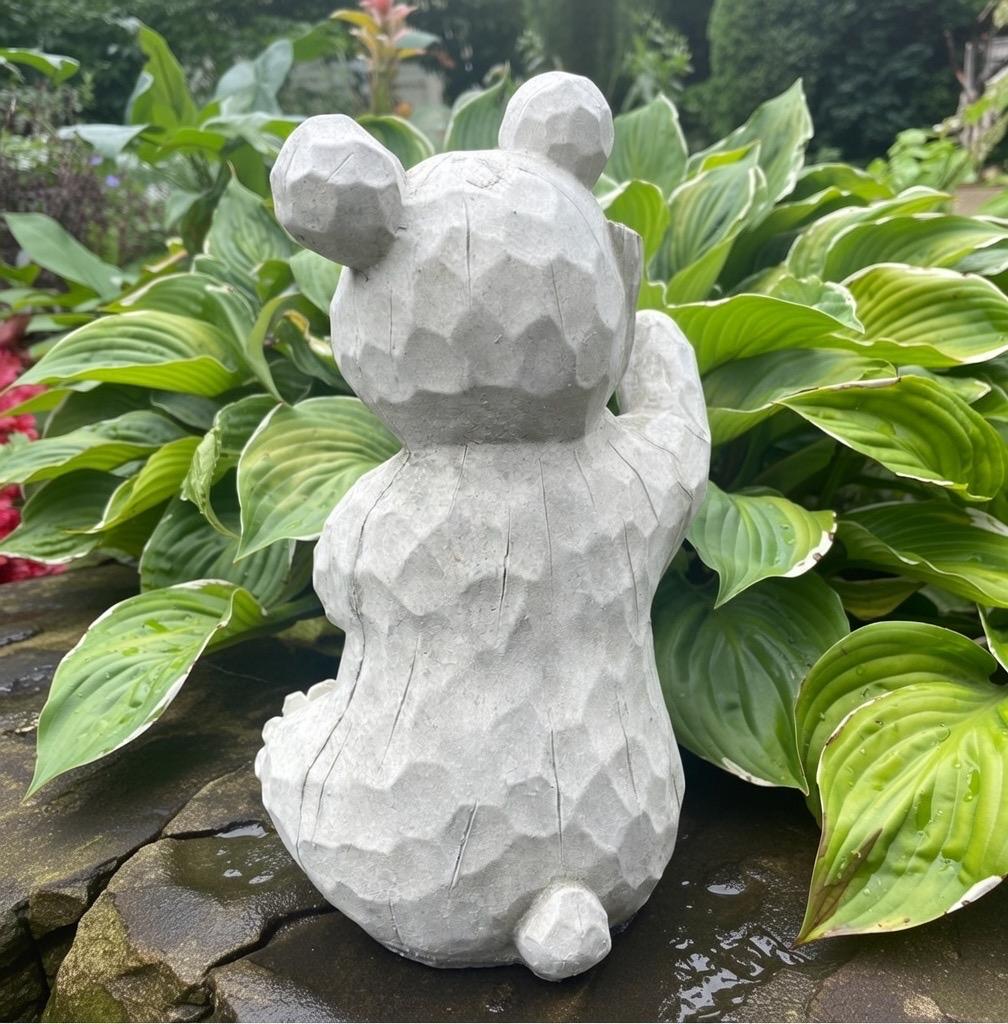 Concrete Garden Bear Statue with Welcome Sign 12 Inch Sitting Sculpture Yard Decor Lawn Ornament Animal Art Gift