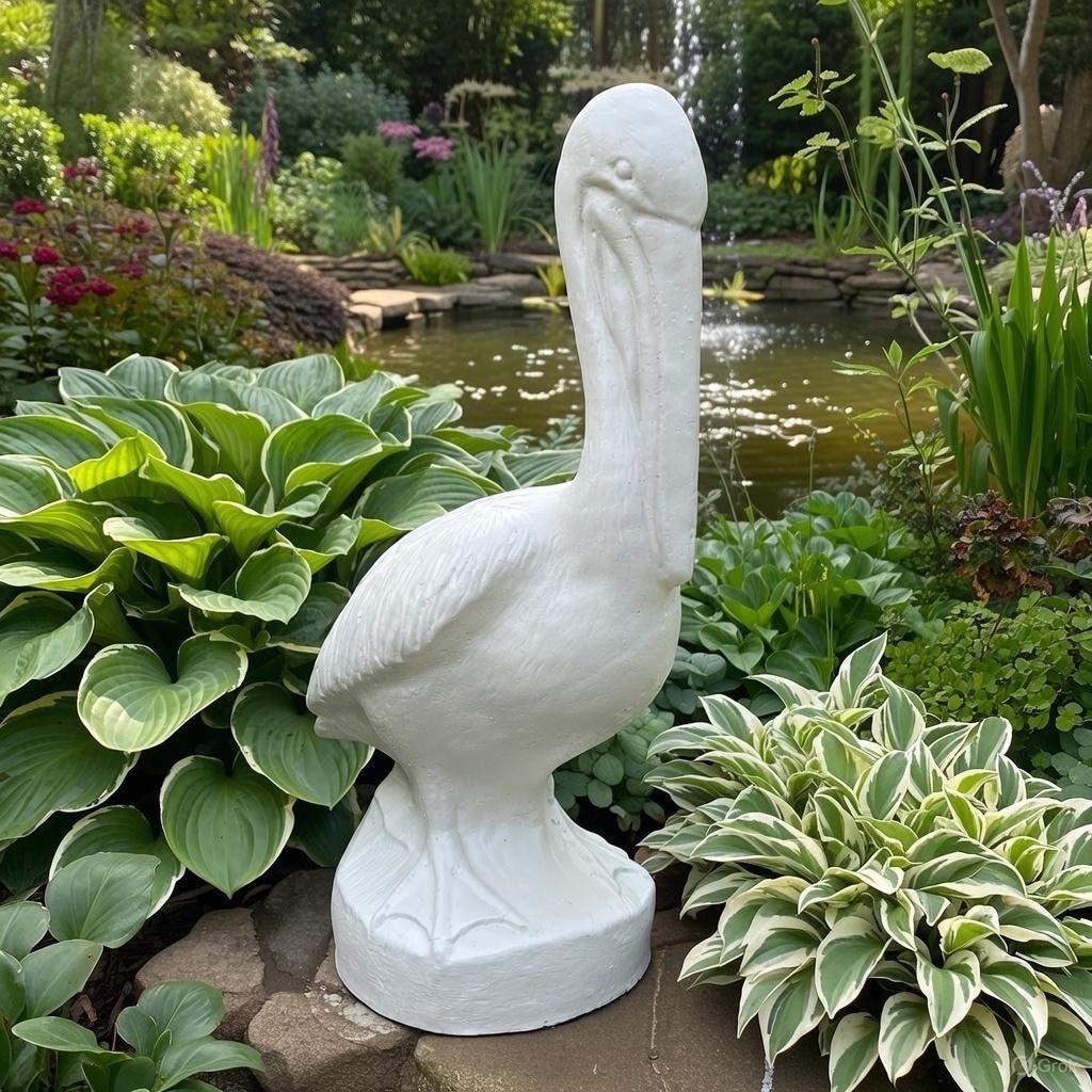 Large Concrete Pelican Statue 20" Coastal Garden Bird Decor Heavy Outdoor Cement Nautical Yard Art