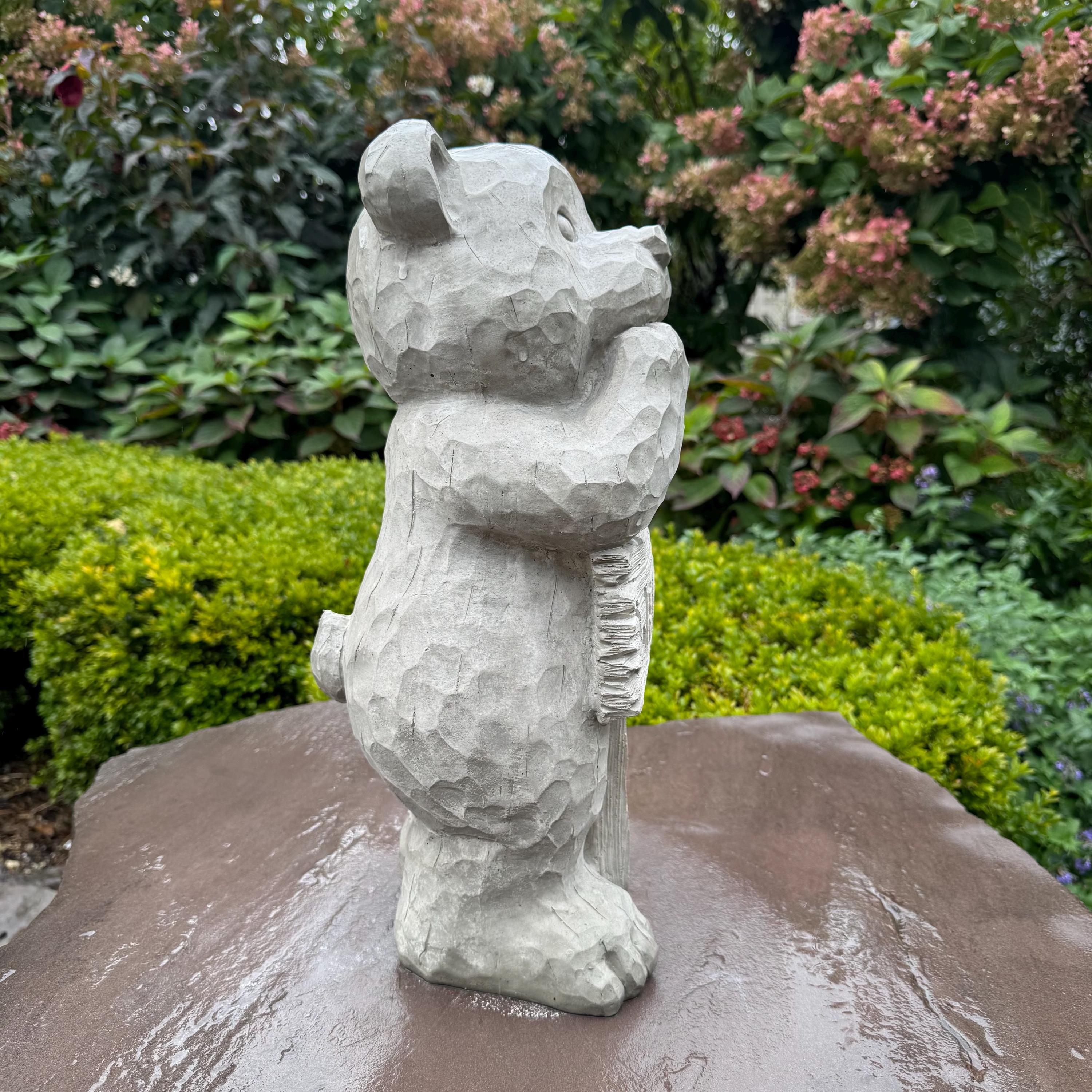 Concrete Bear Garden Statue with Welcome Sign - 17" Outdoor Decor