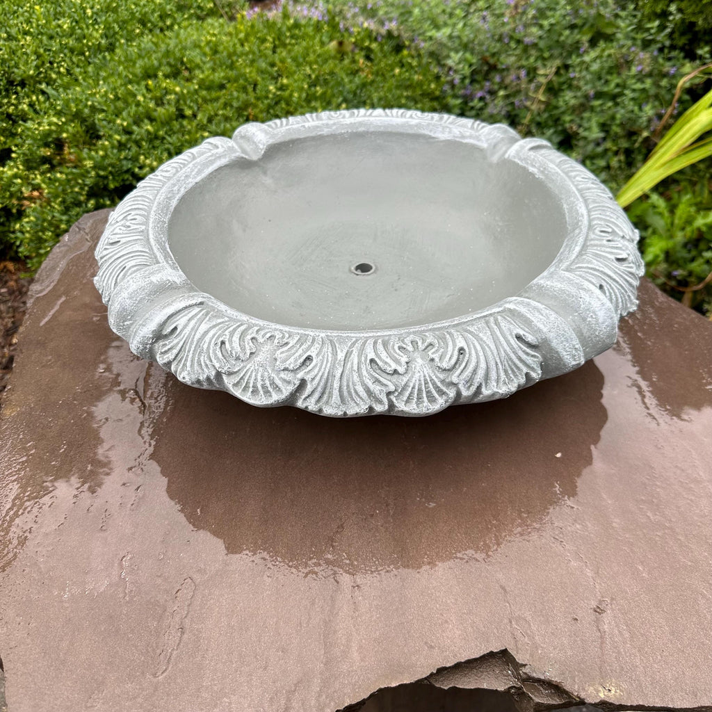 Concrete Fountain Bowl Top: 19" Leafy Garden Water Feature, Painted Cement Topper