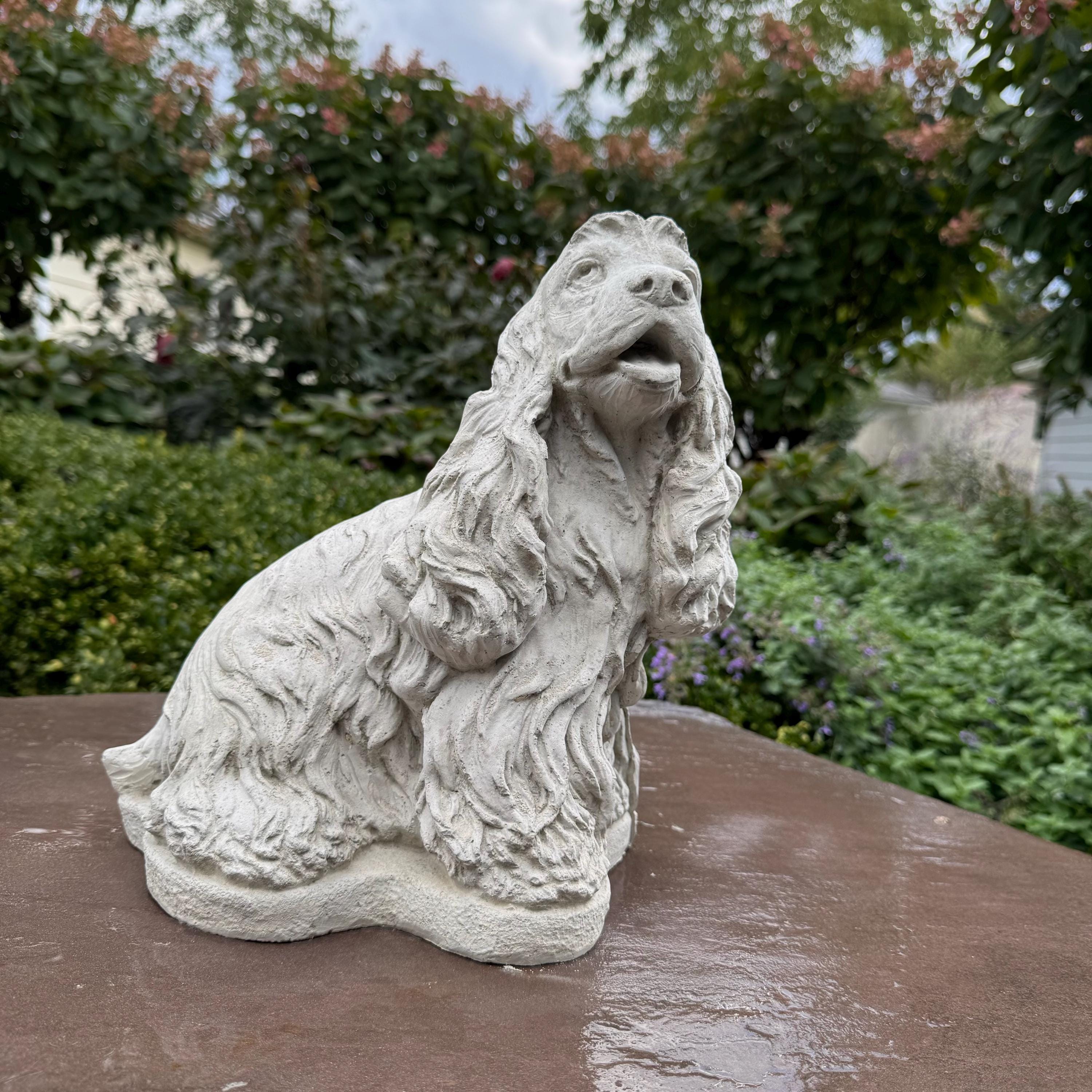 Cocker Spaniel Garden Statue 12 Inch Concrete Dog Memorial Figure Sculpture Yard Decor Pet Remembrance Ornament