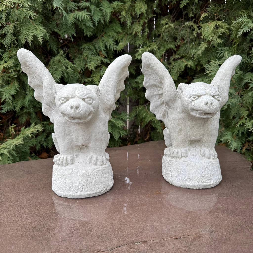 Gothic Gargoyle Garden Statue Pair 13" Concrete Halloween Yard Decor Winged Sculpture Ornament Gift
