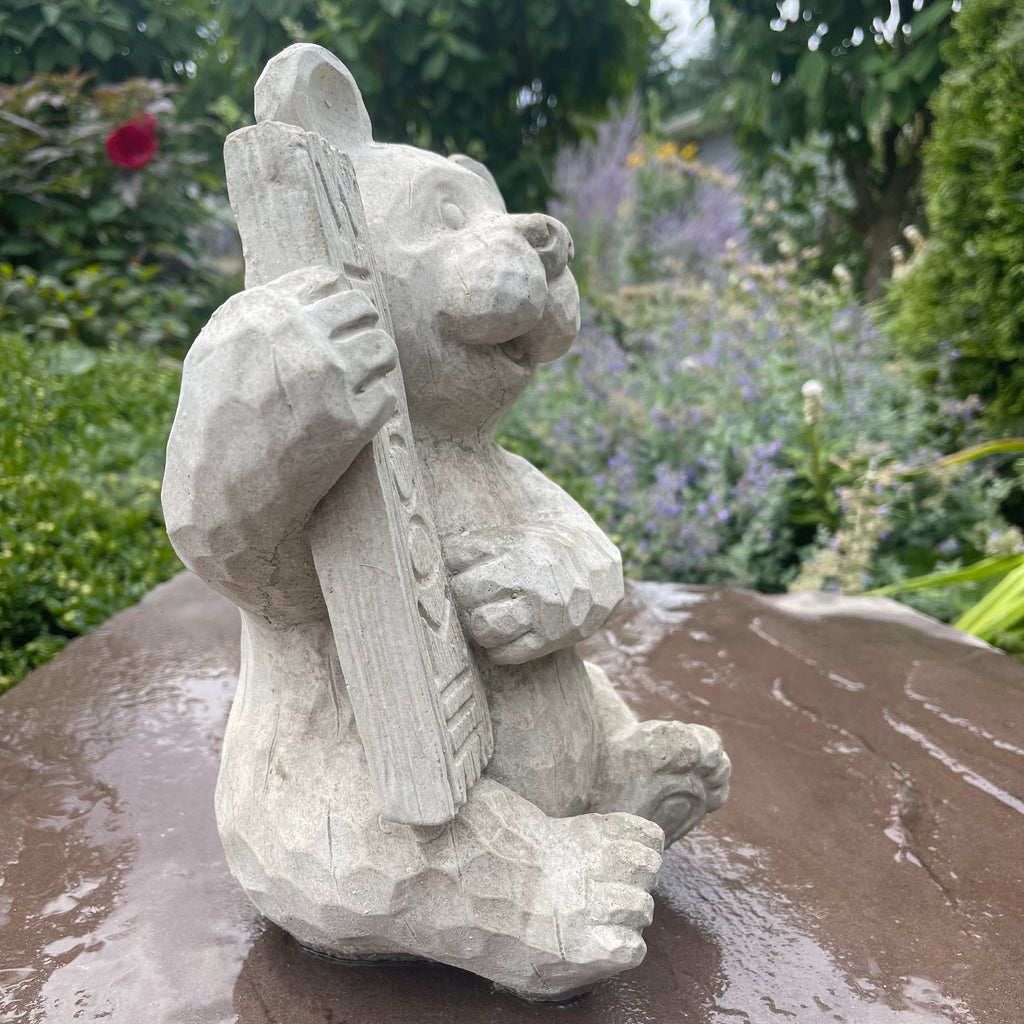 Concrete Garden Bear Statue with Welcome Sign 12 Inch Sitting Sculpture Yard Decor Lawn Ornament Animal Art Gift