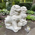 15.5 Concrete Foo Dog Statue Pair Male Female Feng Shui Garden Guardians Protection Outdoor Decor