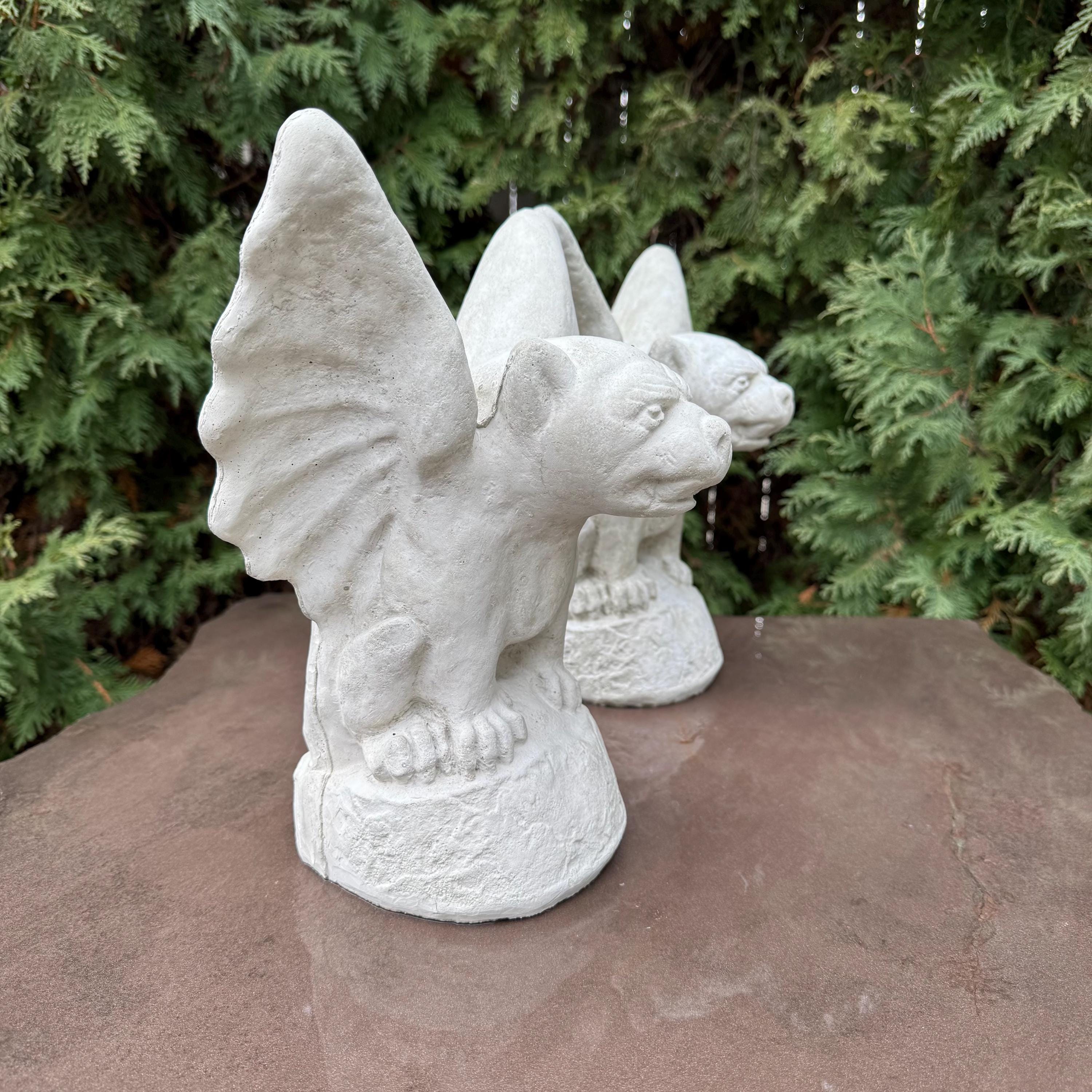 Gothic Gargoyle Garden Statue Pair 13" Concrete Halloween Yard Decor Winged Sculpture Ornament Gift