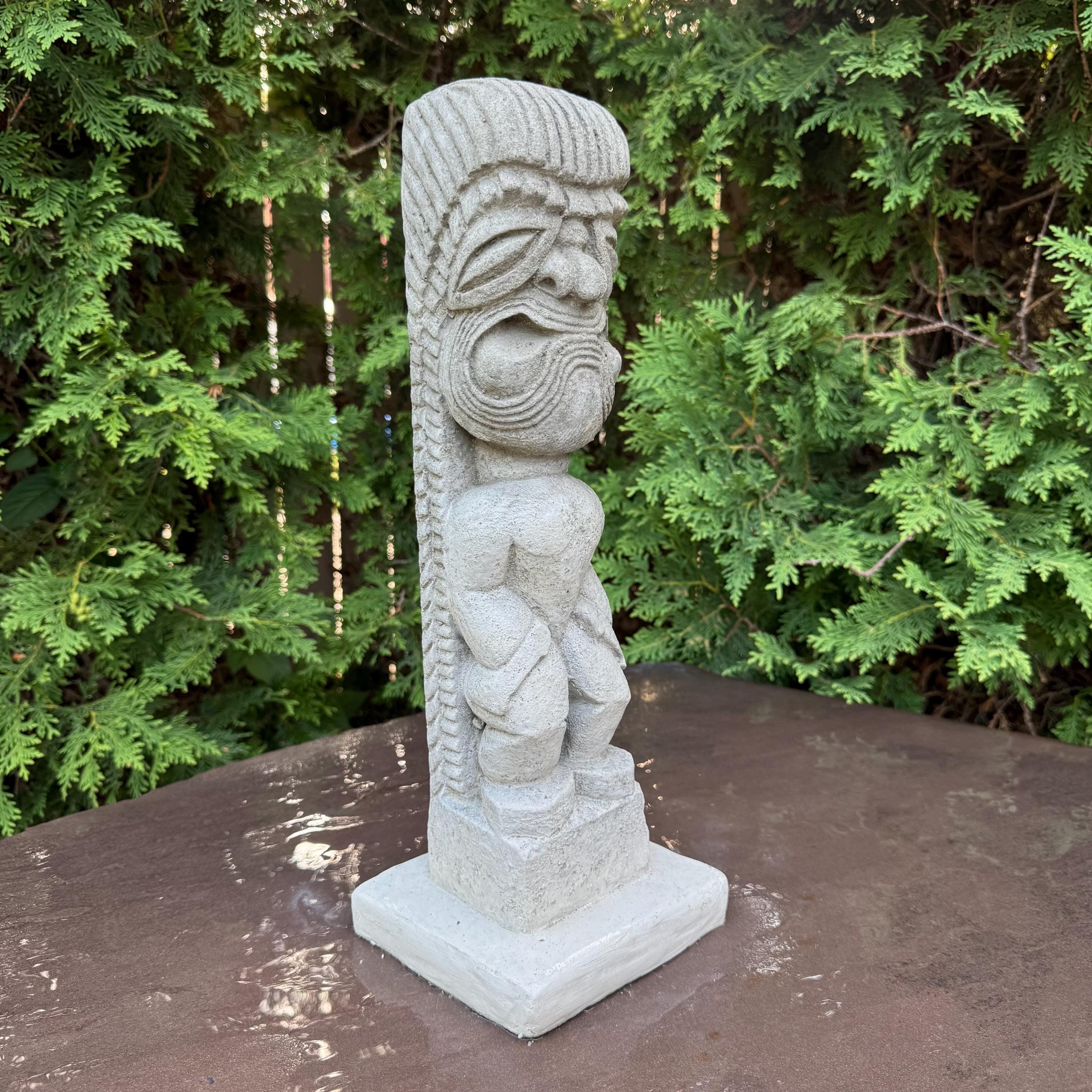 Concrete Tiki Totem 16.5" Polynesian Garden Sculpture Statue Yard Art Outdoor Decor
