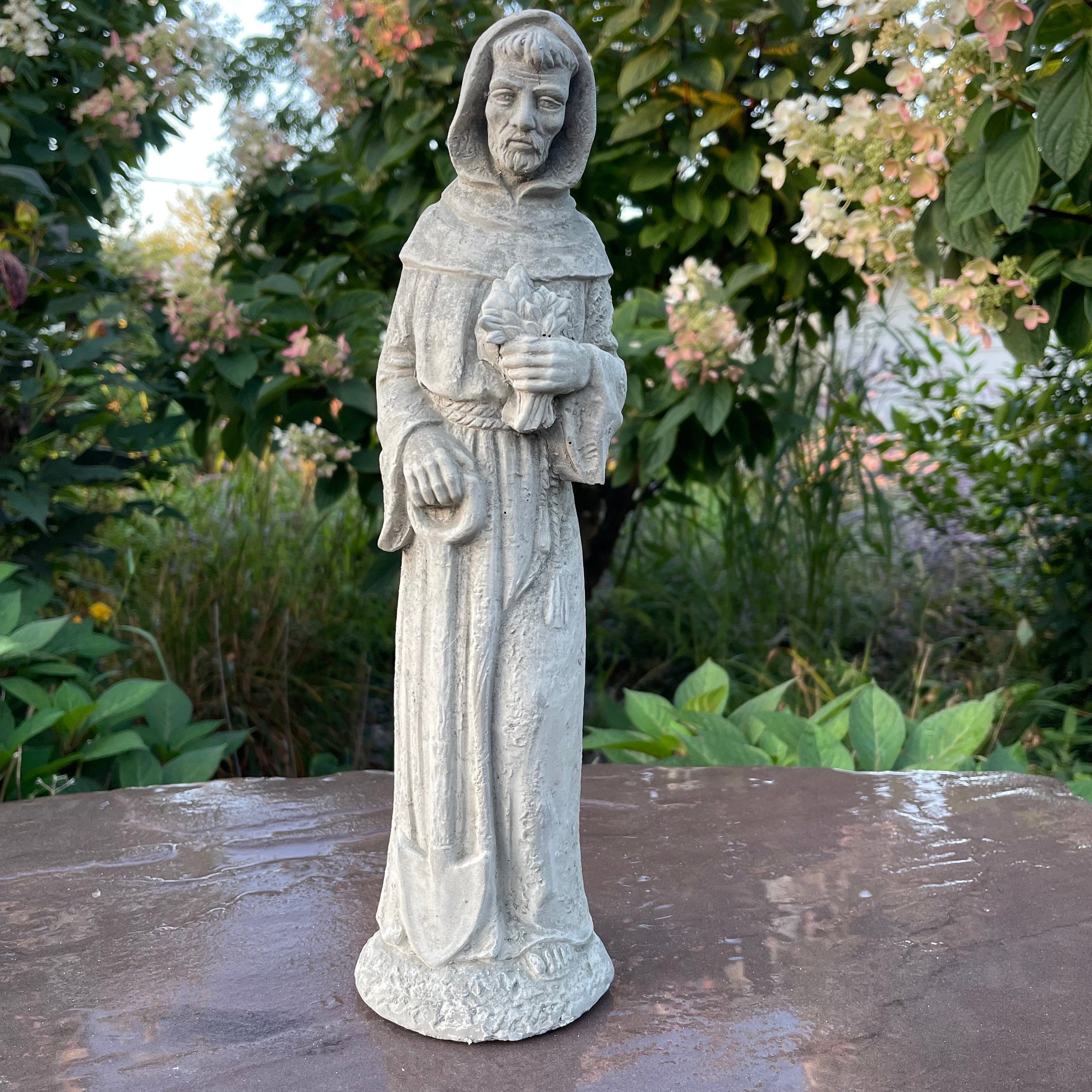 Saint Fiacre Garden Statue 15" Catholic Patron Concrete Outdoor Religious Yard Art Sculpture Decor