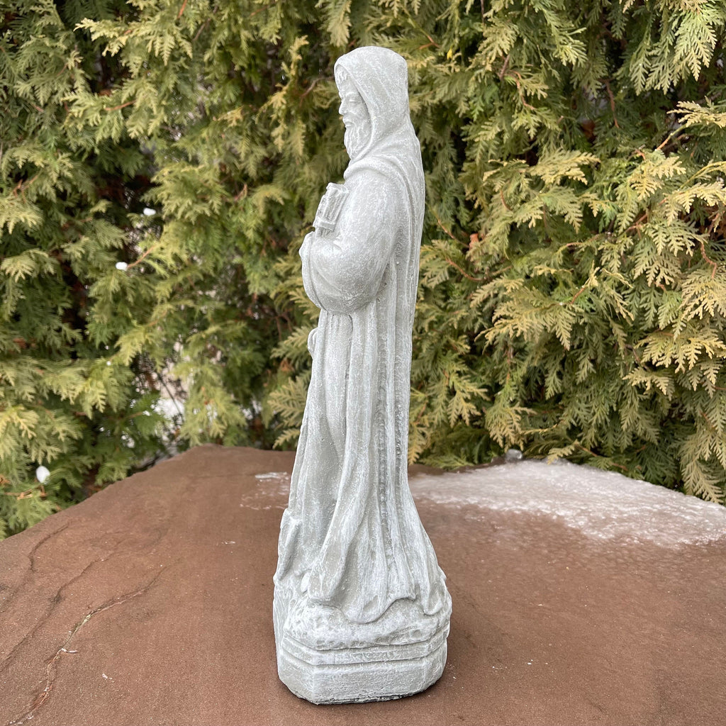 15 Inch Painted Saint Fiacre Garden Statue - Concrete Catholic Patron Sculpture Outdoor Yard Ornament Gift