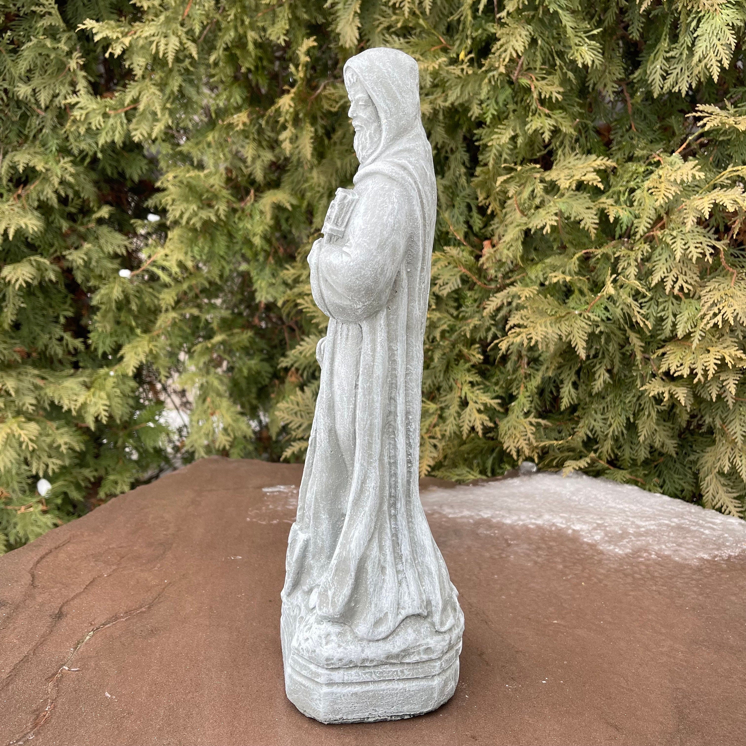 15 Inch Painted Saint Fiacre Garden Statue - Concrete Catholic Patron Sculpture Outdoor Yard Ornament Gift