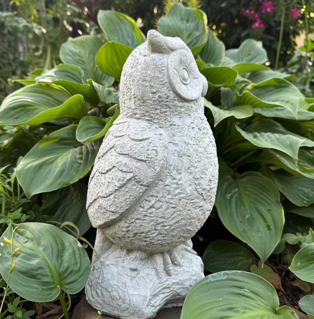 Rustic Owl Garden Statue 11" Concrete Outdoor Bird Sculpture Yard Art Lawn Ornament