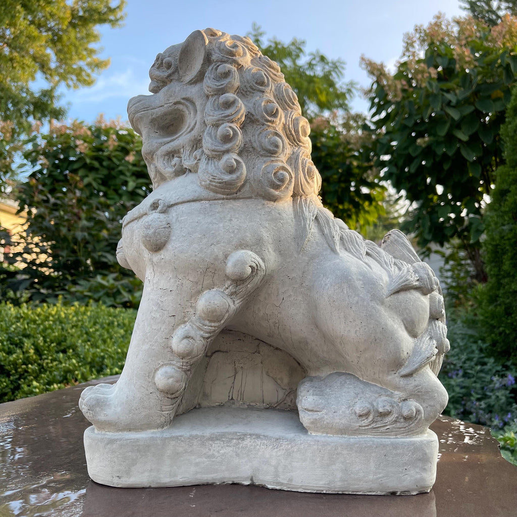 15.5 Concrete Foo Dog Statue Pair Male Female Feng Shui Garden Guardians Protection Outdoor Decor