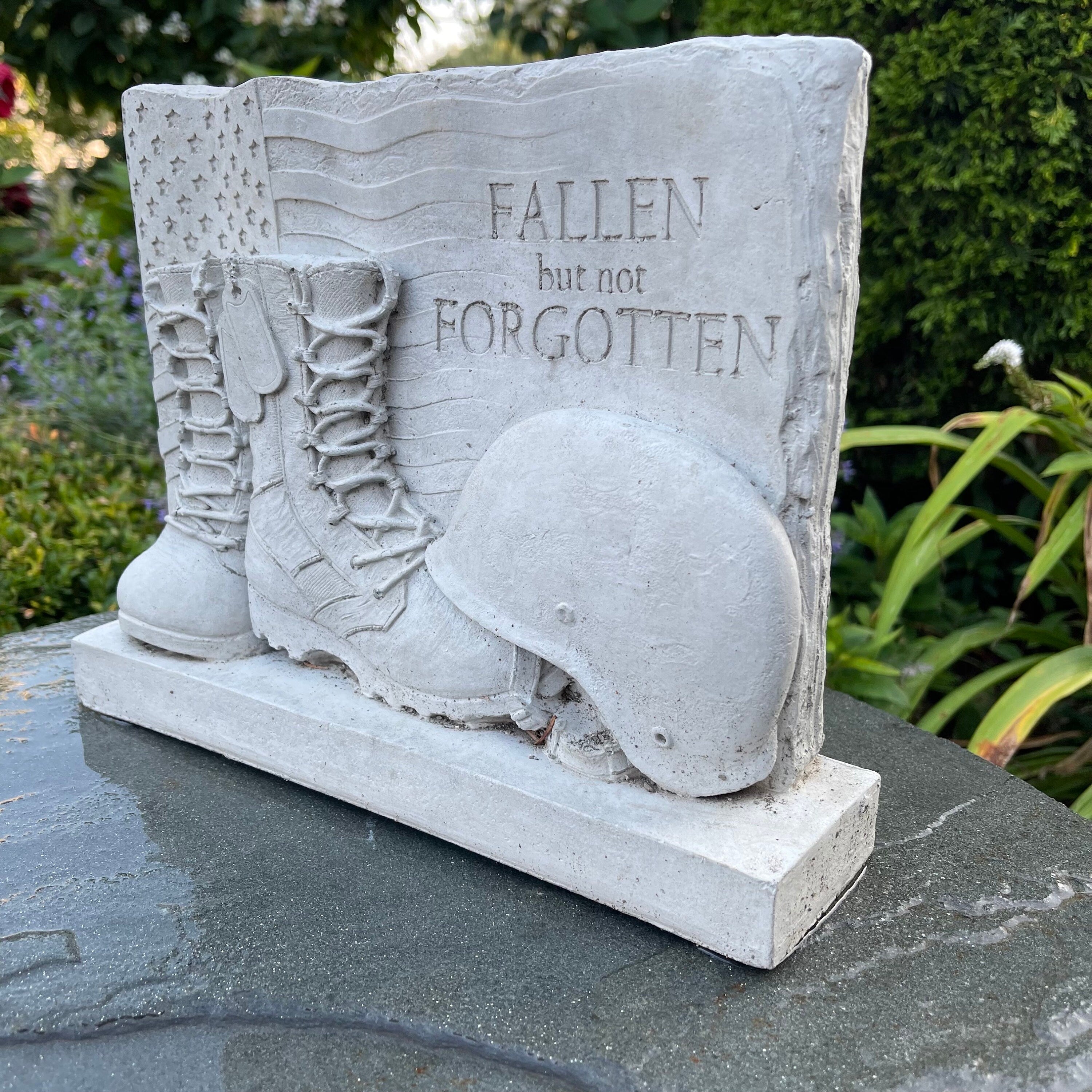 Military Memorial Concrete Soldier Statue 12" Tribute Garden Sculpture Cemetery Grave Marker Veteran Remembrance Gift