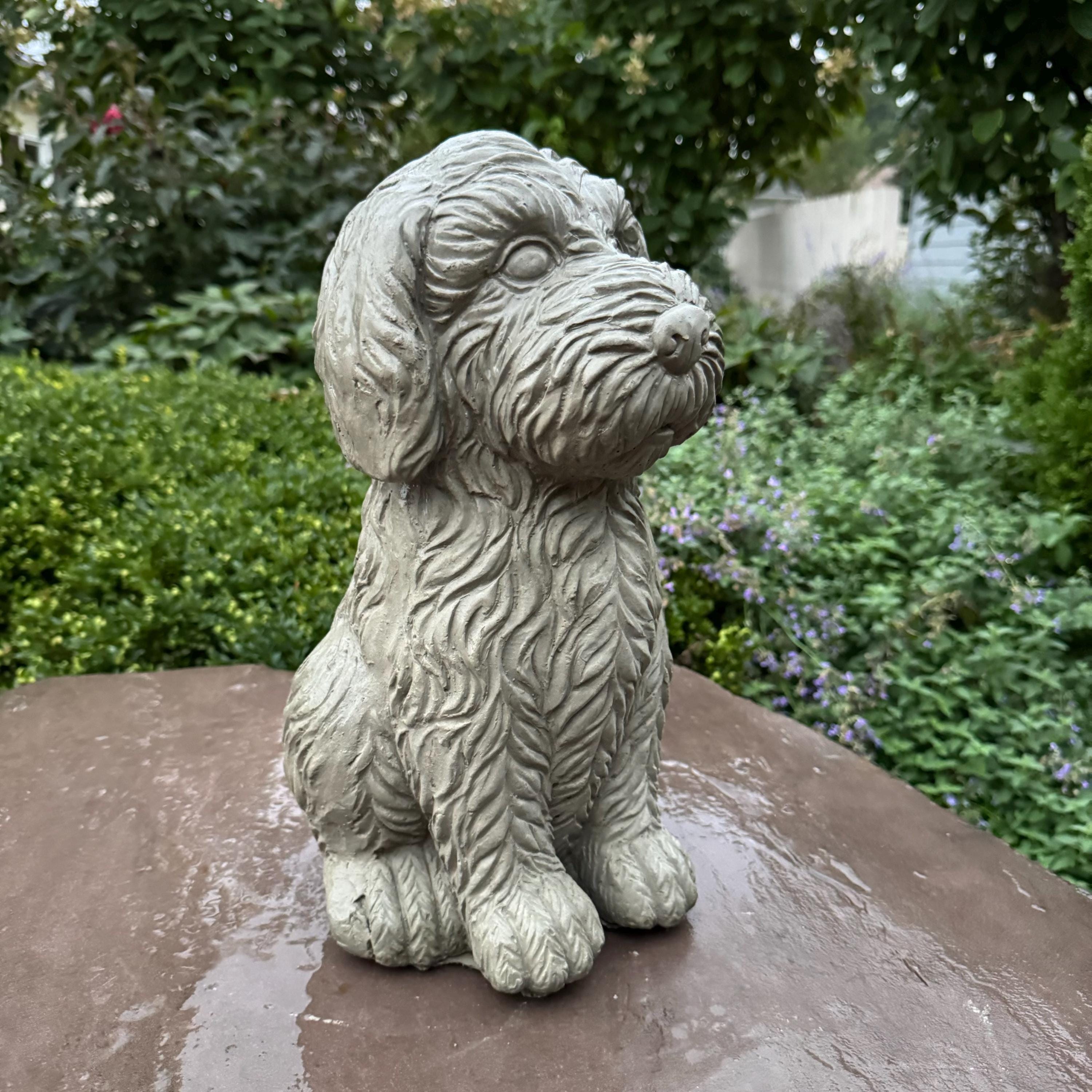 Large Cockapoo Garden Statue 15 Inch Handmade Concrete Dog Memorial Sculpture Yard Decor Outdoor Pet Art Gift