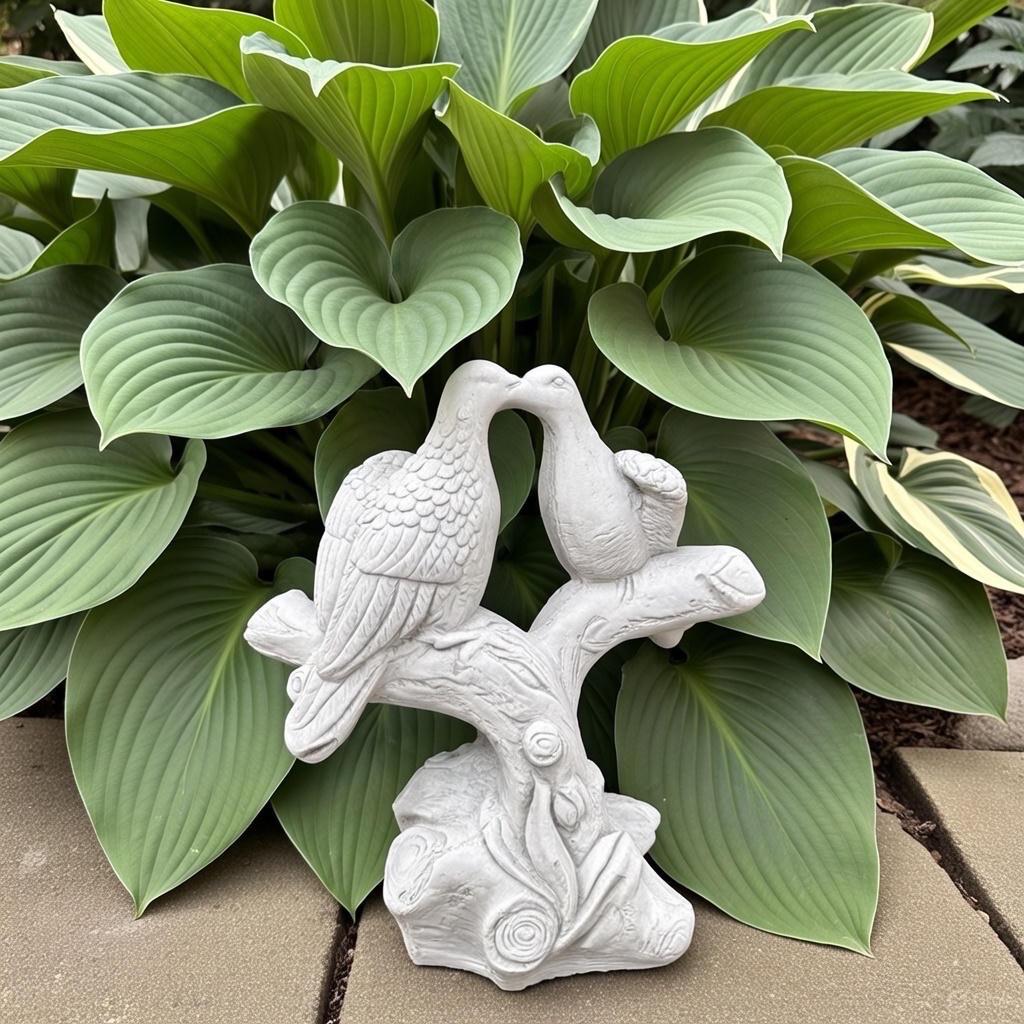Whimsical Kissing Doves 15" Concrete Garden Statue - Painted Bird Art Outdoor Valentine's Day Gift