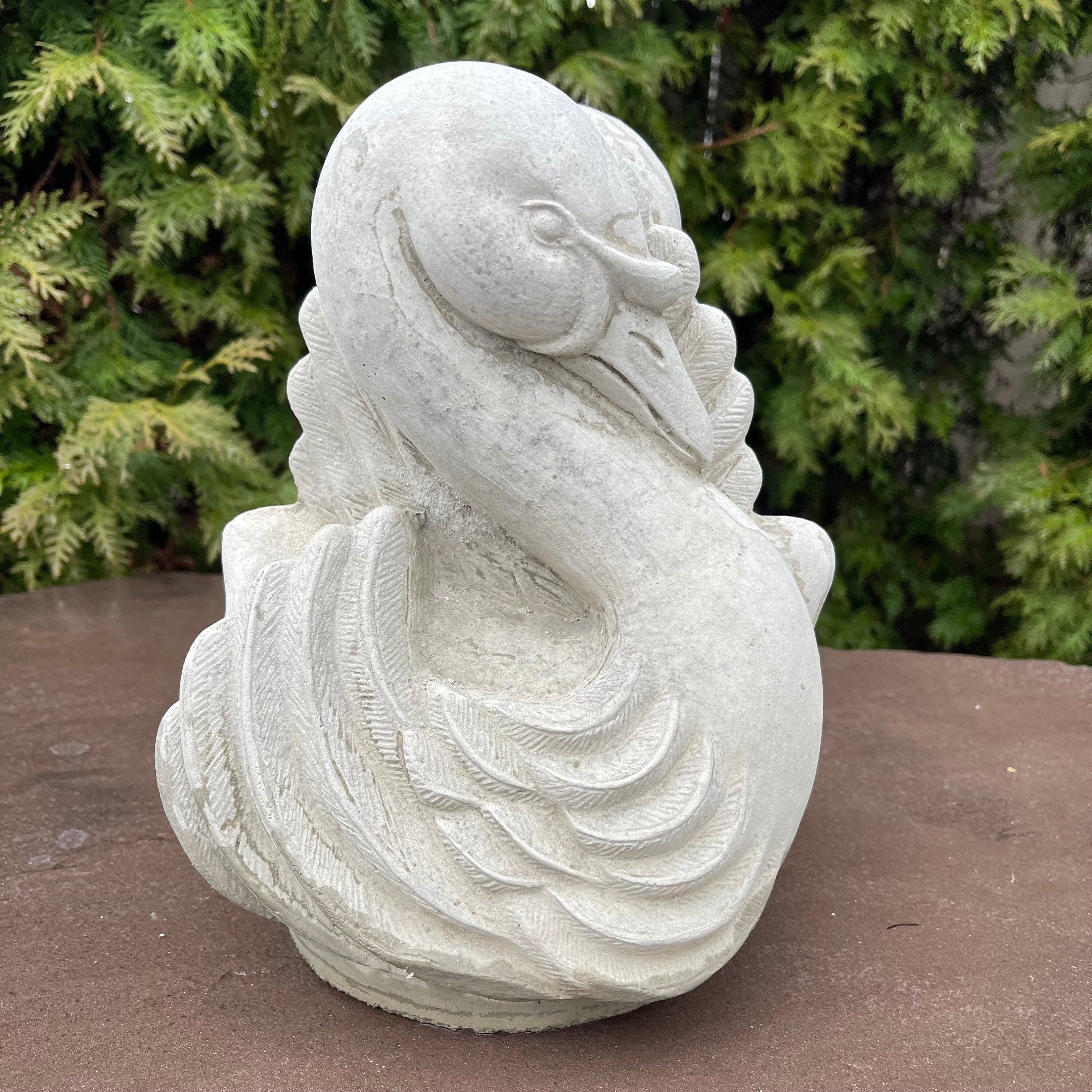 Concrete Fountain Top 10.5" Swan Cement Topper / Replacement Water Feature Part