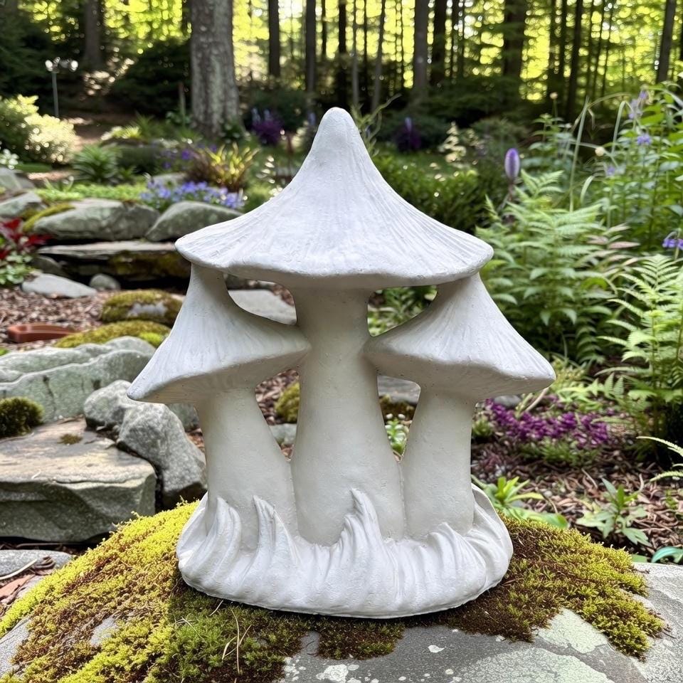 Large Concrete Triple Mushroom Statue 21" Outdoor Garden Sculpture Yard Art Decor Ornament Gift