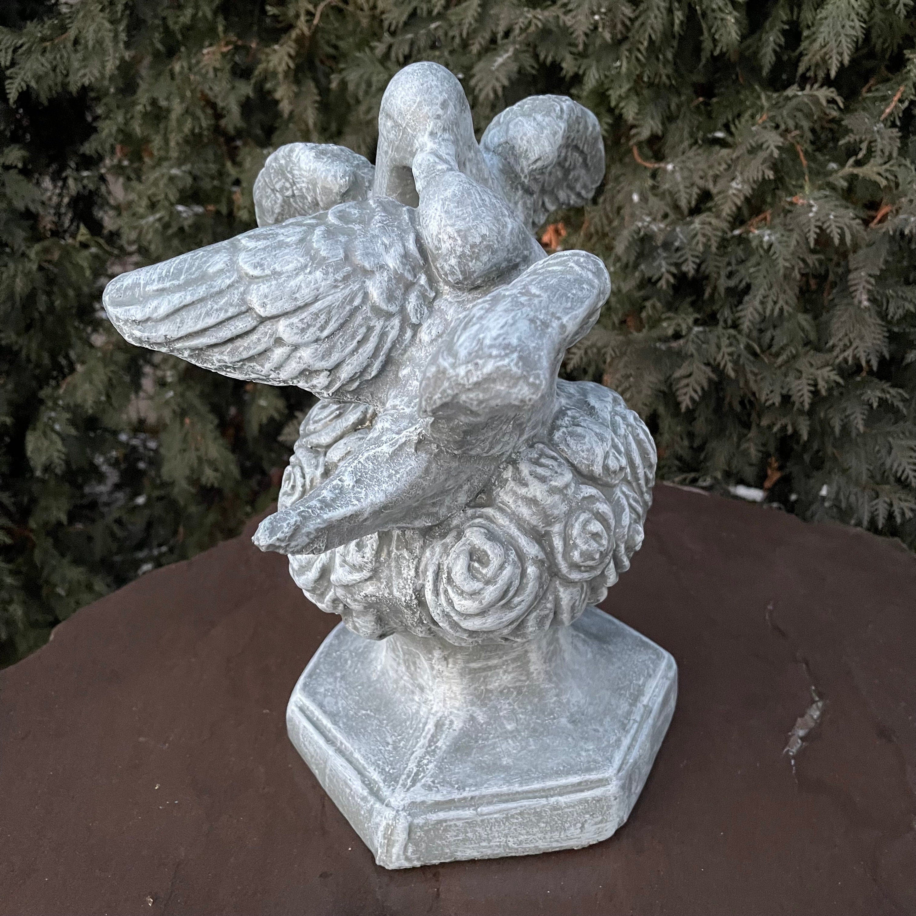 Kissing Doves Garden Statue 14 Inch Hand-Painted Concrete Bird Yard Sculpture Love Wedding Decor Gift