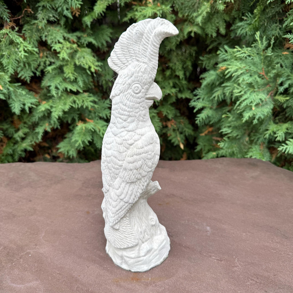 Cockatoo Bird Statue: 13 Inch Concrete Garden Sculpture Outdoor Parrot Decor
