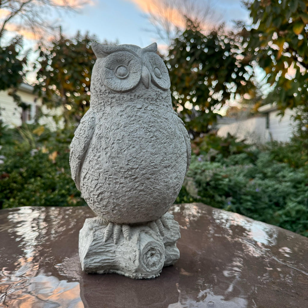 Rustic Owl Garden Statue 11" Concrete Outdoor Bird Sculpture Yard Art Lawn Ornament