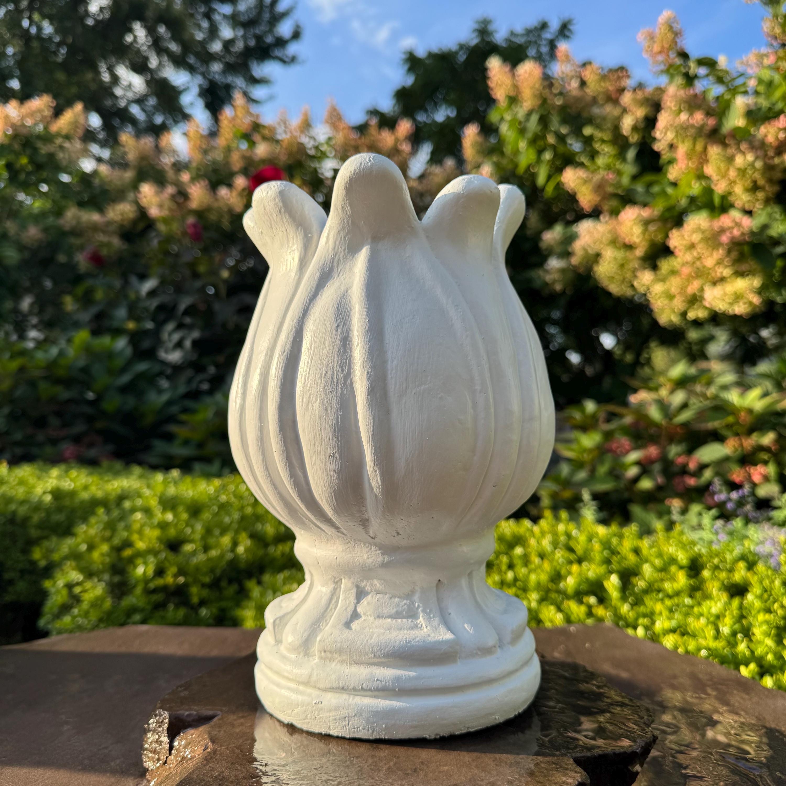 Concrete Tulip Fountain Finial Statue 10.5" Unique Pond Water Spitter Replacement Part