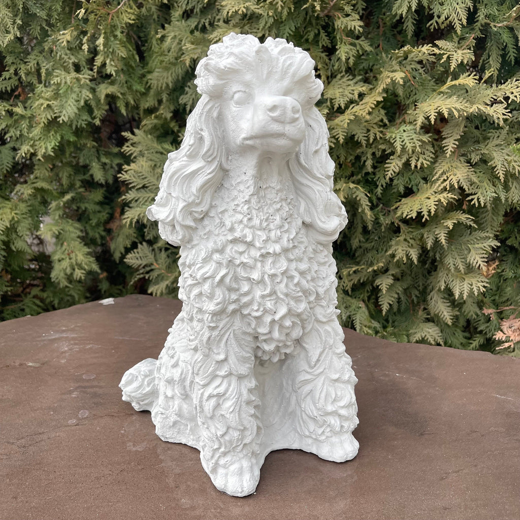 Concrete Poodle Garden Statue 14 Inch Outdoor Dog Sculpture Yard Decor Memorial Pet Art Lawn Ornament Gift