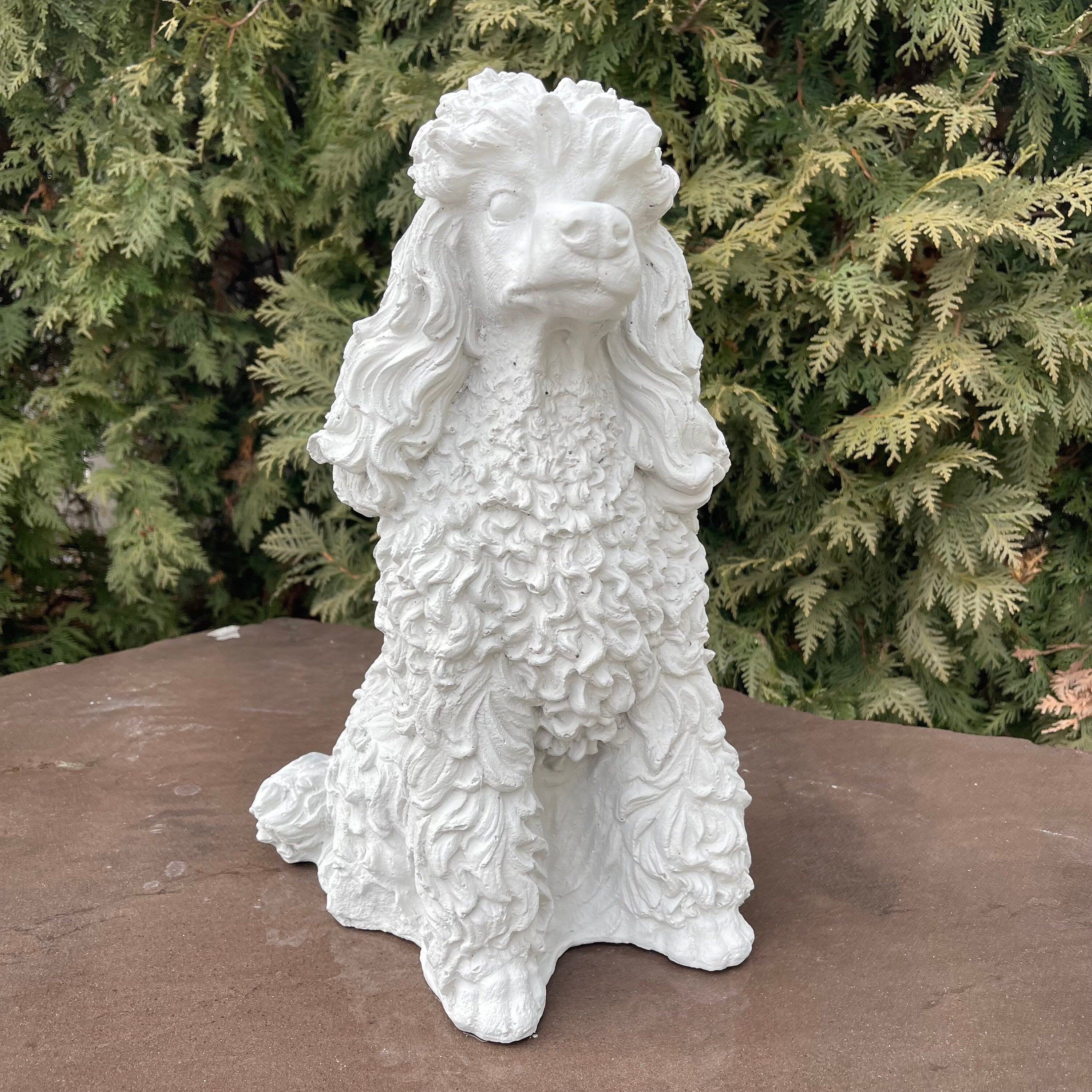 Concrete Poodle Garden Statue 14 Inch Outdoor Dog Sculpture Yard Decor Memorial Pet Art Lawn Ornament Gift
