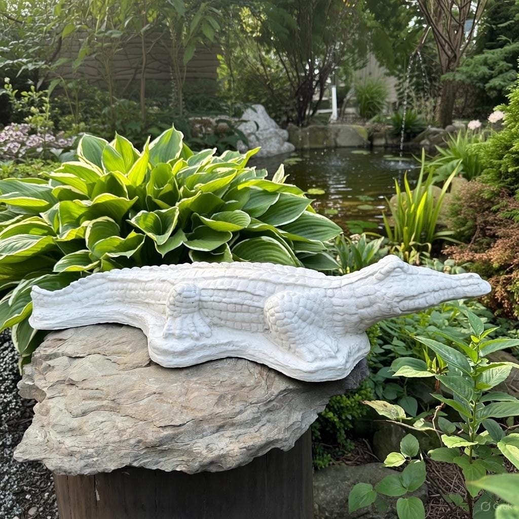 29 Inch Concrete Alligator Garden Statue Sculpture Outdoor Yard Lawn Pond Animal Decor Ornament