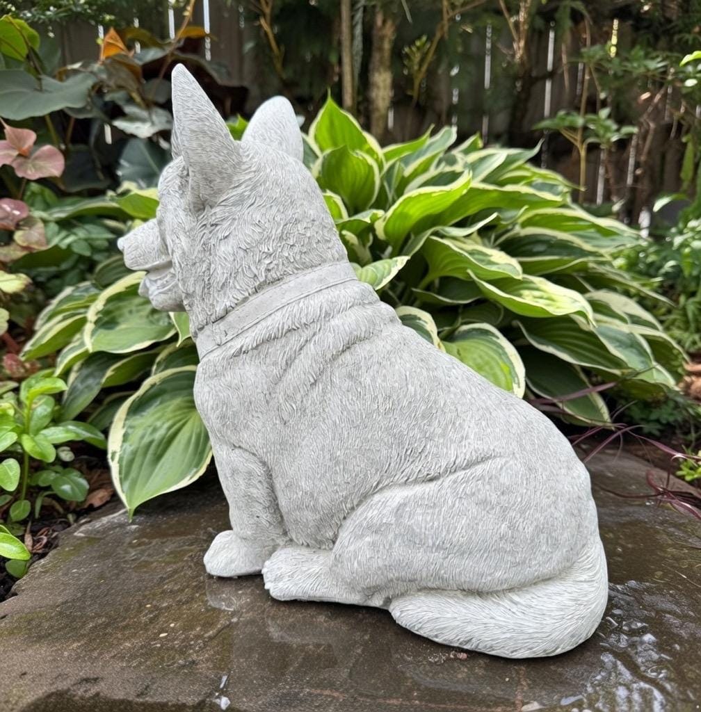 Concrete Corgi Garden Statue 11.5" Hand-Poured Dog Sculpture Pet Memorial Gift Yard Art Decor