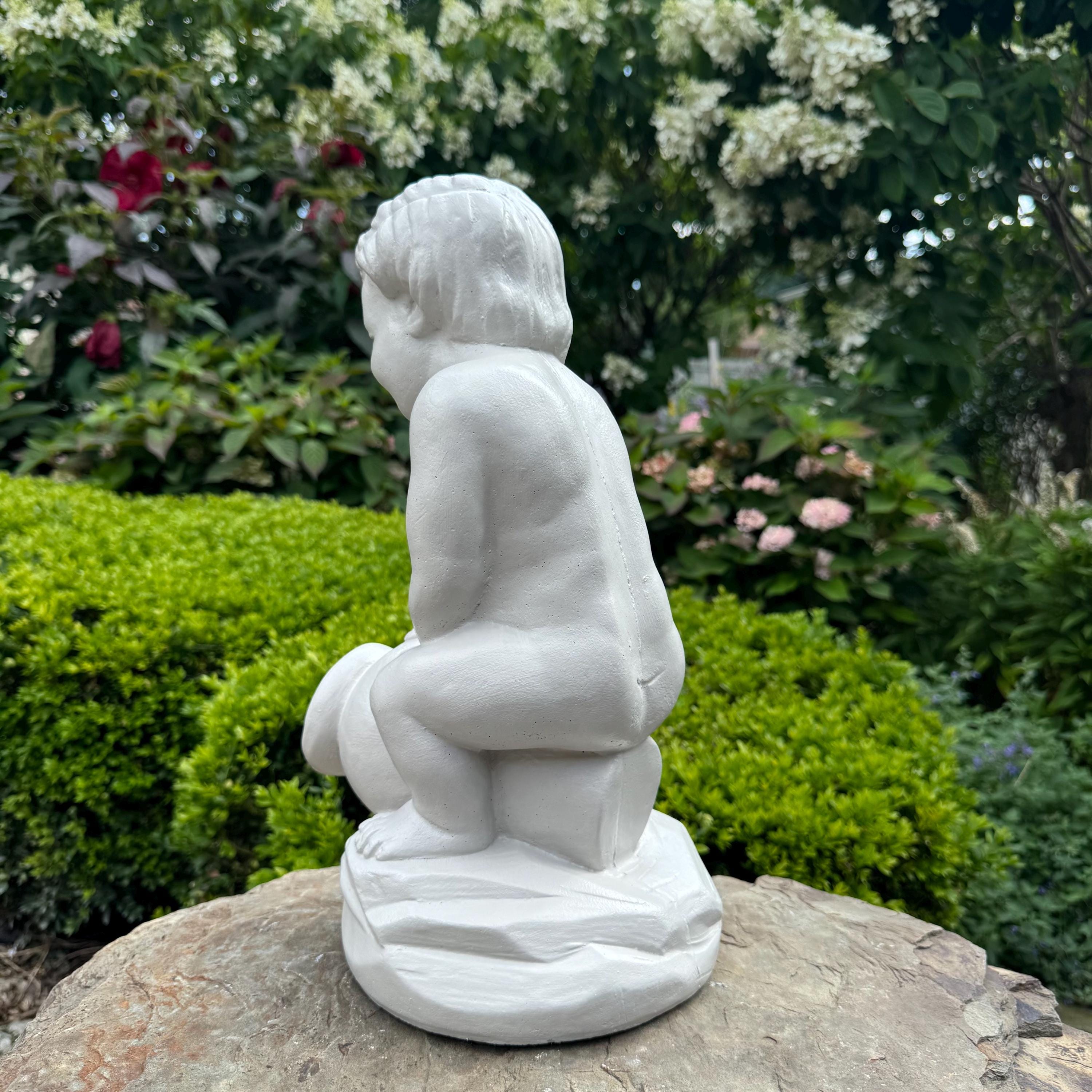 15" Concrete Boy Spitter Statue Fountain Top Replacement Garden Water Feature Ornament Outdoor Yard Decor