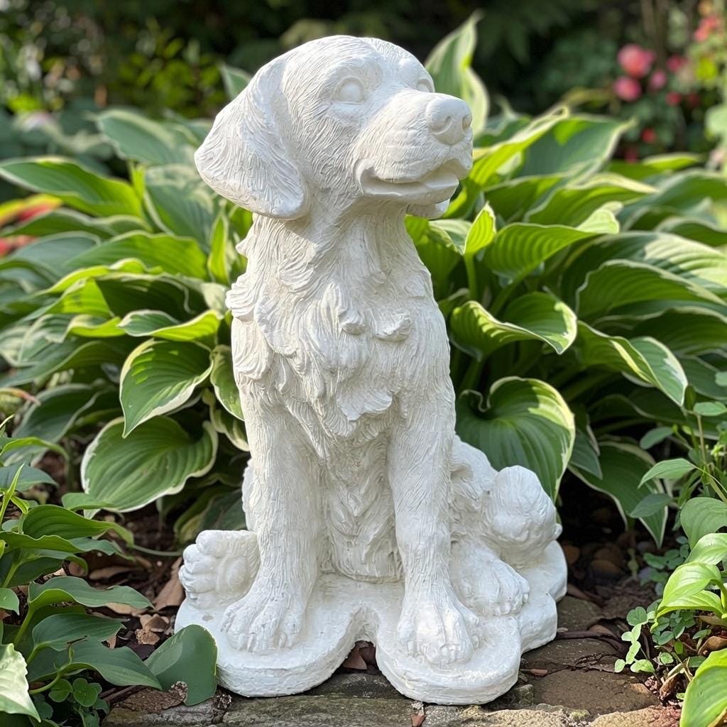 Large Golden Retriever Statue 16" Garden Sculpture Concrete Dog Memorial Yard Decor