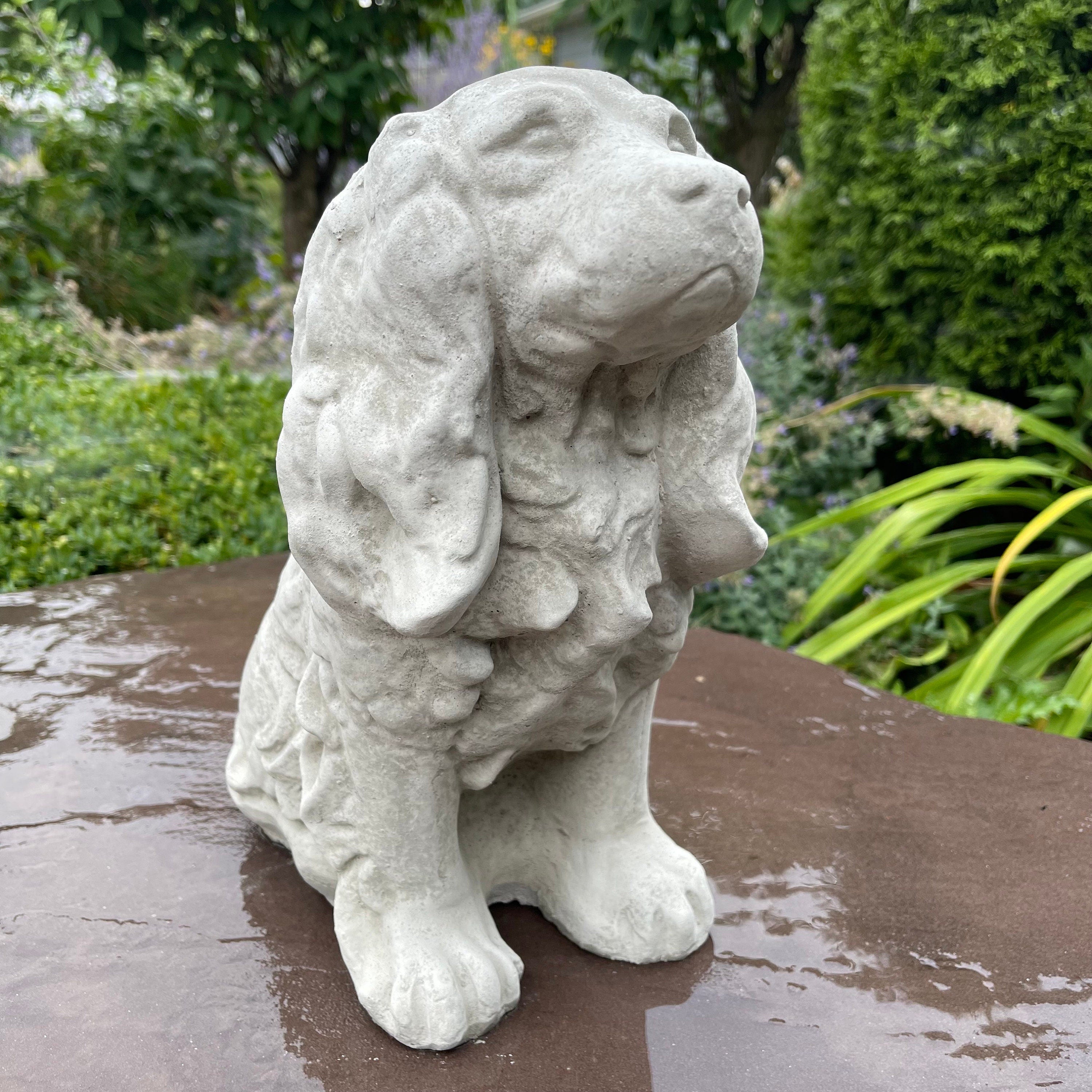 12" Concrete Cocker Spaniel Memorial Statue - Outdoor Garden Dog Sculpture Yard Decor Pet Remembrance Art