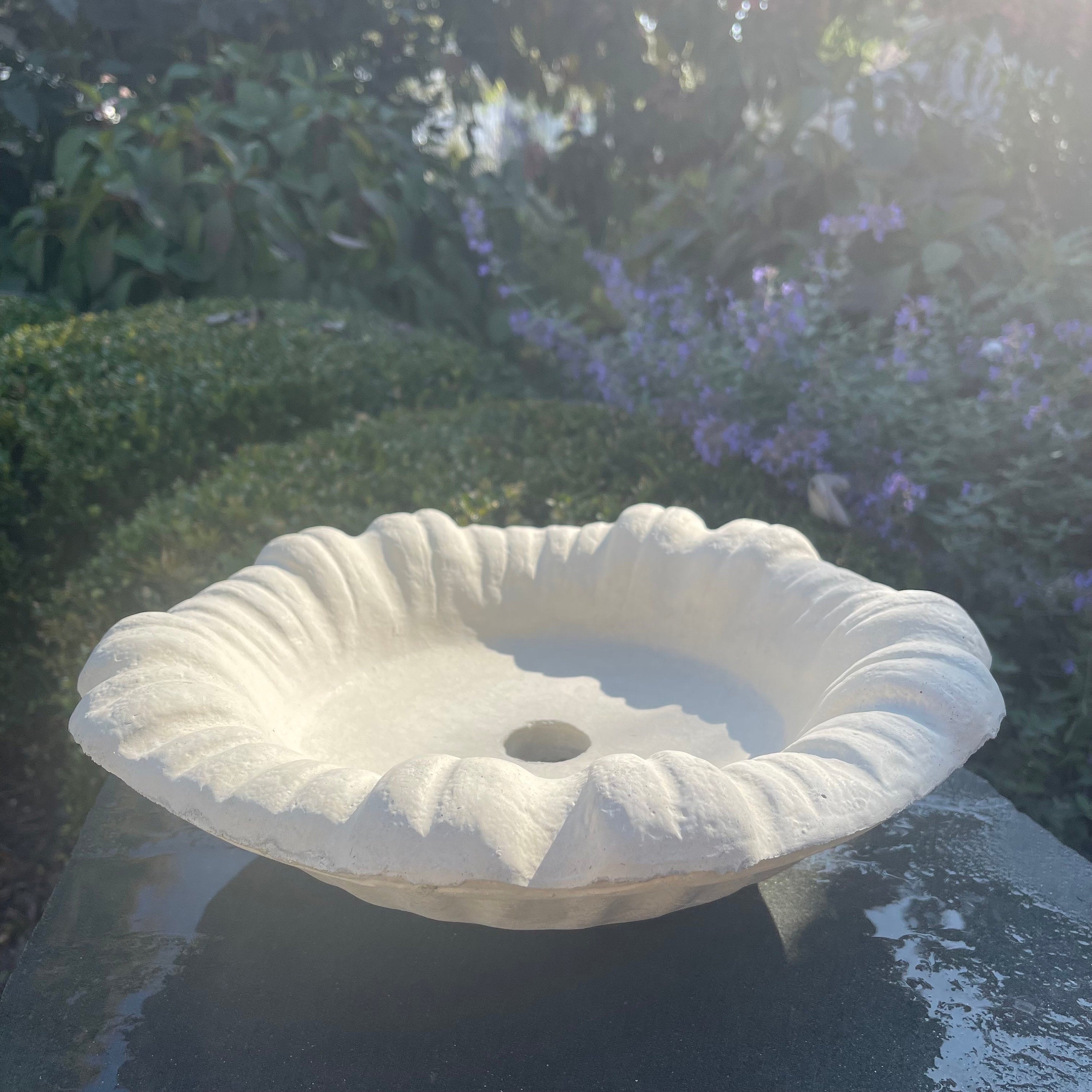 13.5 Inch Concrete Fountain Bowl Replacement - Small Outdoor Cement Tulip Basin for Garden Water Features