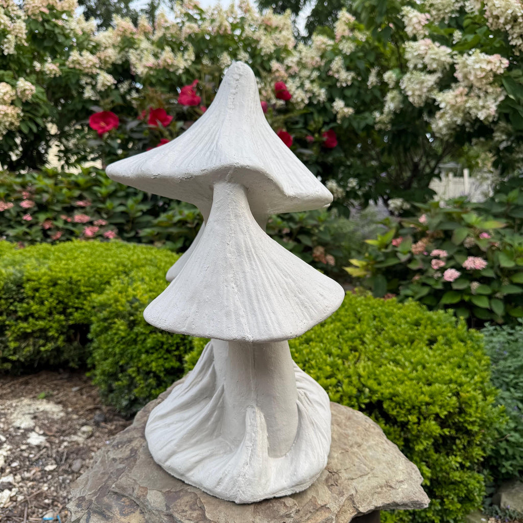 Large Concrete Triple Mushroom Statue 21" Outdoor Garden Sculpture Yard Art Decor Ornament Gift
