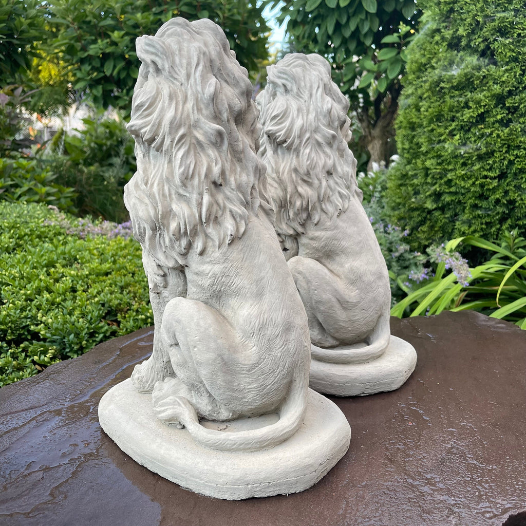 Concrete Lion Statues 16.5 Inch Garden Guardians Matched Pair Cement Sculptures Yard Decor Outdoor Ornaments