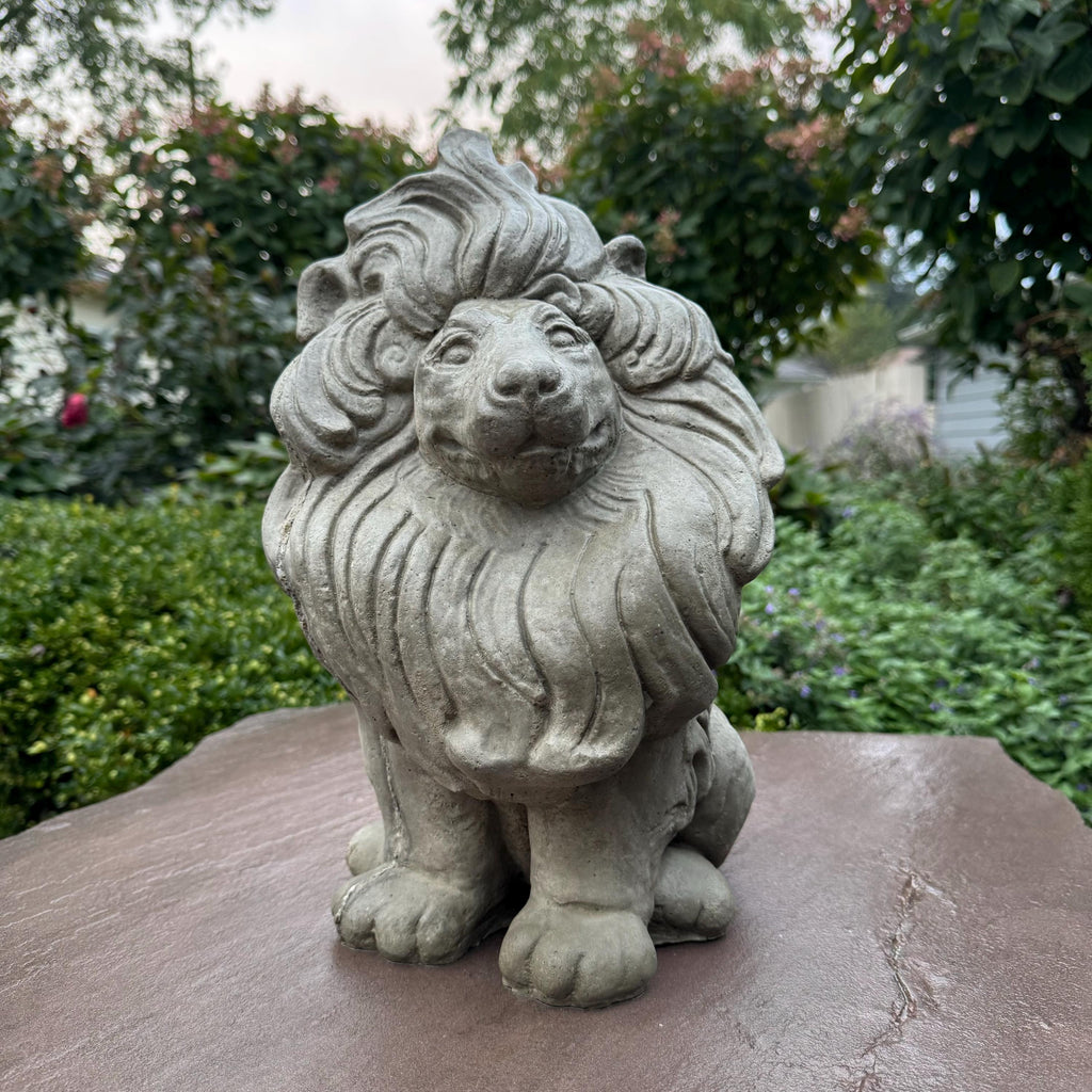 Sitting Concrete Lion Statue 16 Inch Garden Sculpture Outdoor Decor Lawn Ornament Animal Figure Yard Art