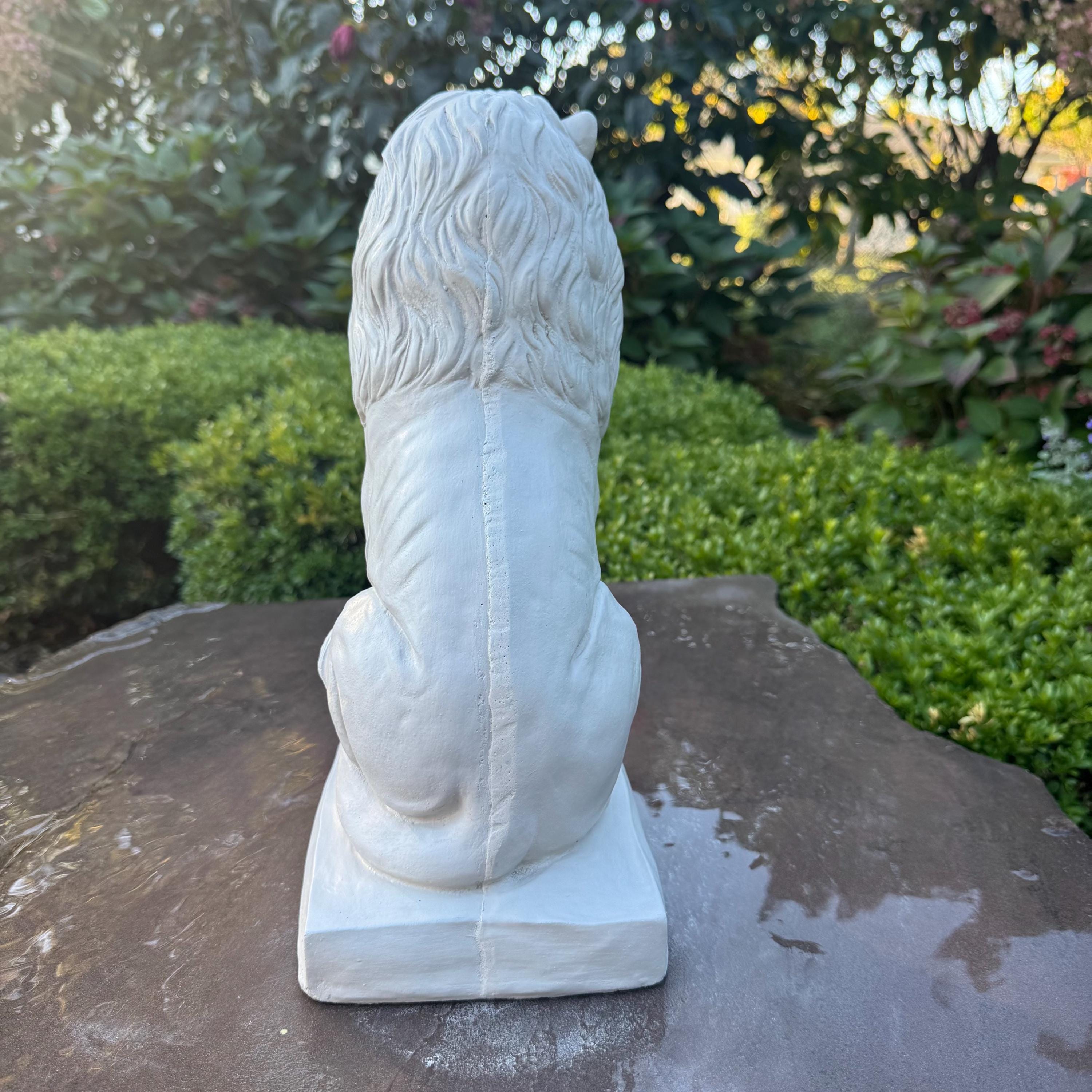 13.5" Sitting Concrete Lion Statue - Garden Sculpture Outdoor Lawn Ornament Animal Figure Decor