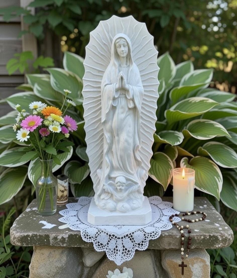 13.5" Our Lady of Guadalupe Concrete Statue - Catholic Garden Decor, Blessed Mother Sculpture