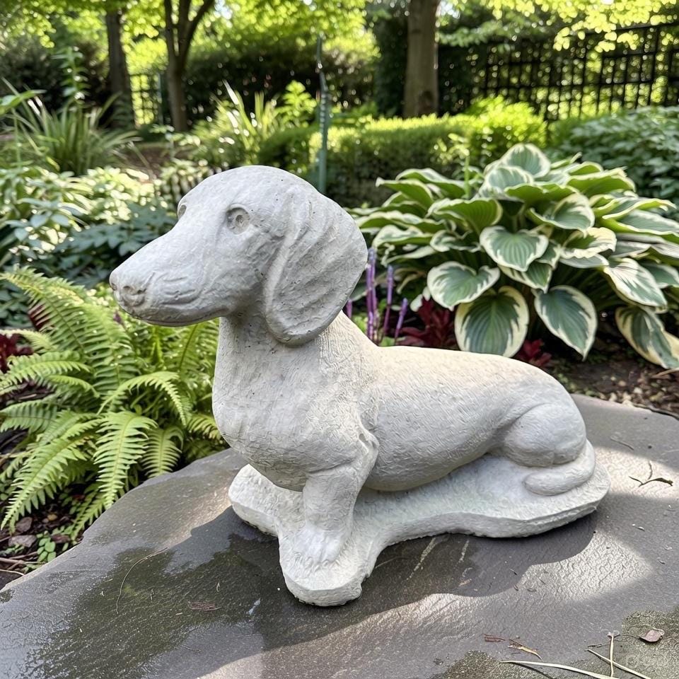 Concrete Dachshund Garden Statue 16 Inch Wiener Dog Memorial Figurine Yard Art Lawn Ornament Pet Sculpture