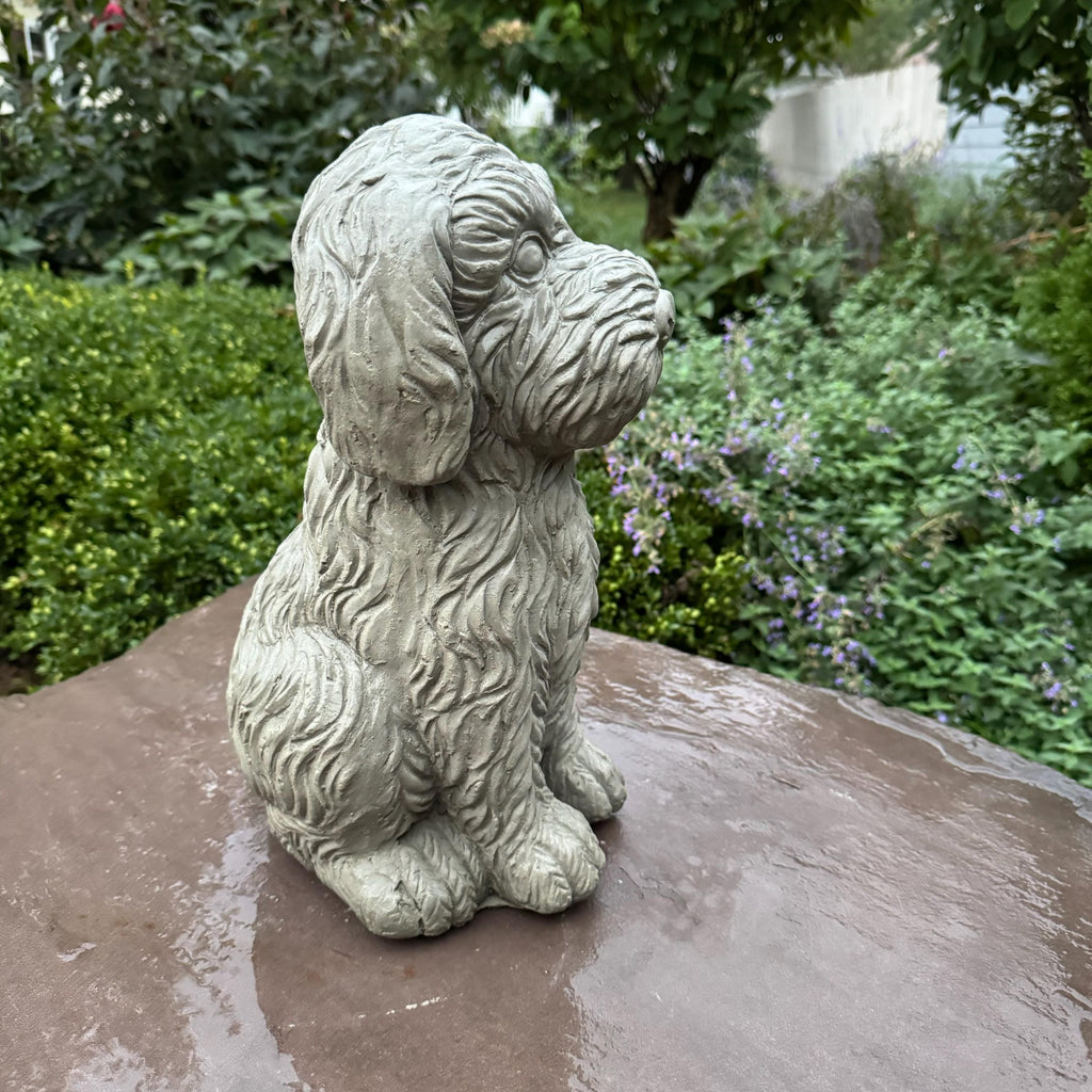 Large Cockapoo Garden Statue 15 Inch Handmade Concrete Dog Memorial Sculpture Yard Decor Outdoor Pet Art Gift