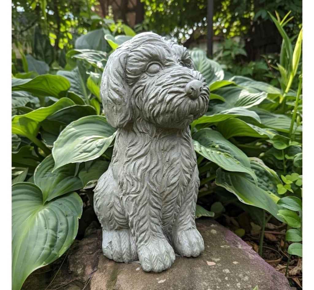 Large Cockapoo Garden Statue 15 Inch Handmade Concrete Dog Memorial Sculpture Yard Decor Outdoor Pet Art Gift