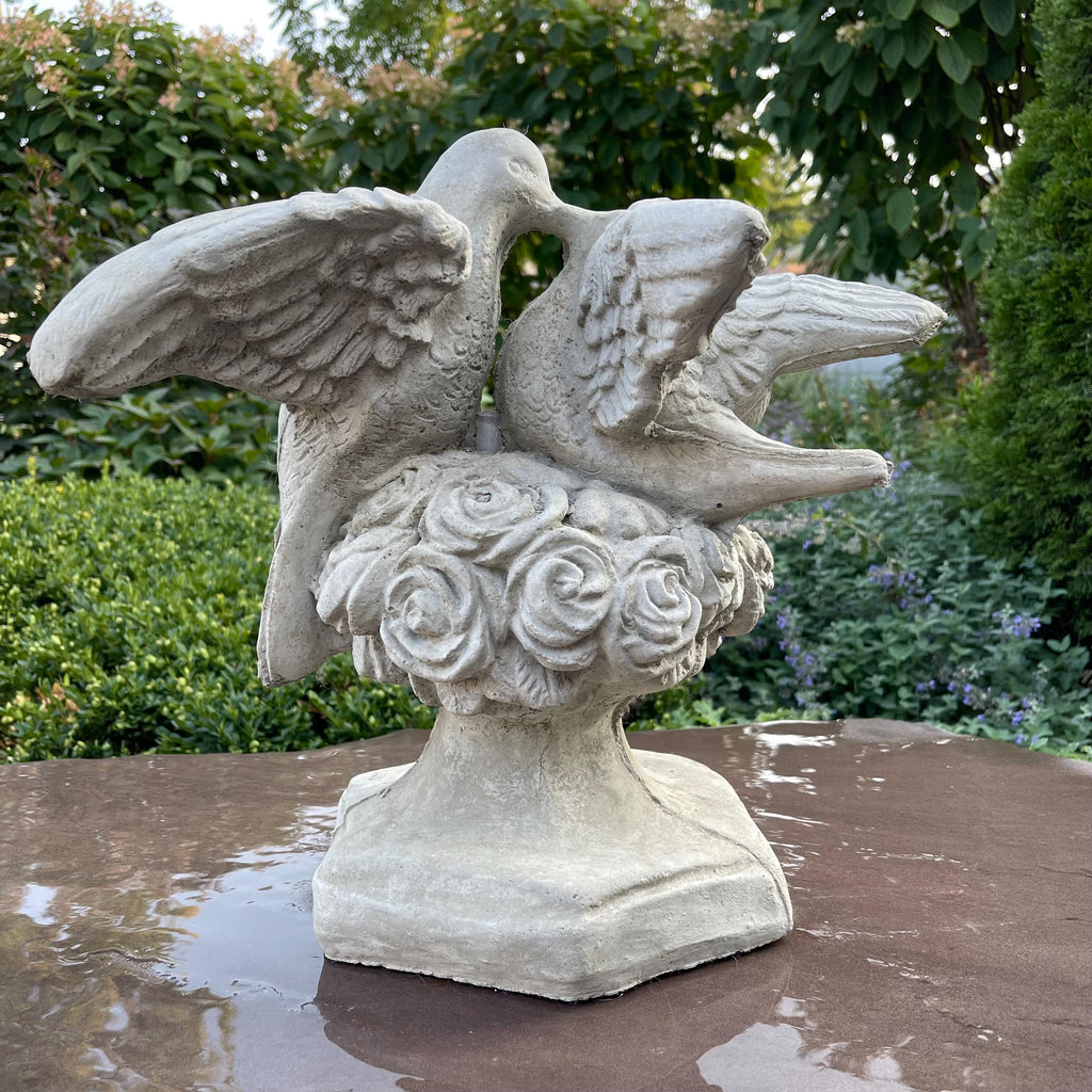 Kissing Doves Concrete Fountain Top 14" Love Birds Cement Fountain Topper