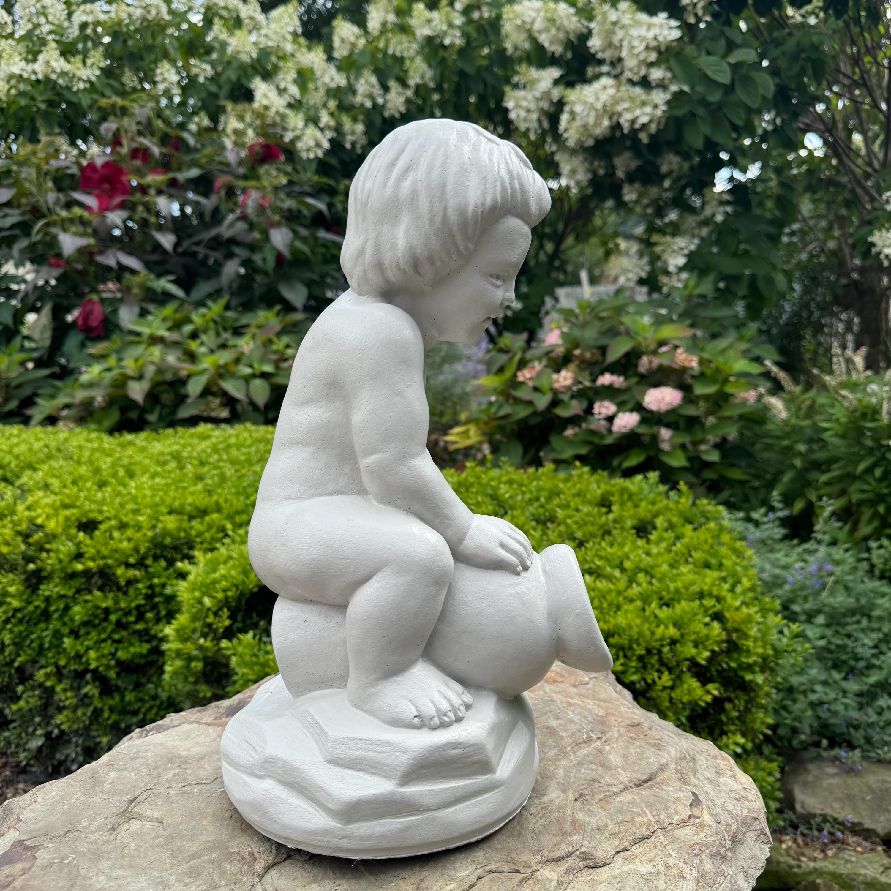 15" Concrete Boy Spitter Statue Fountain Top Replacement Garden Water Feature Ornament Outdoor Yard Decor