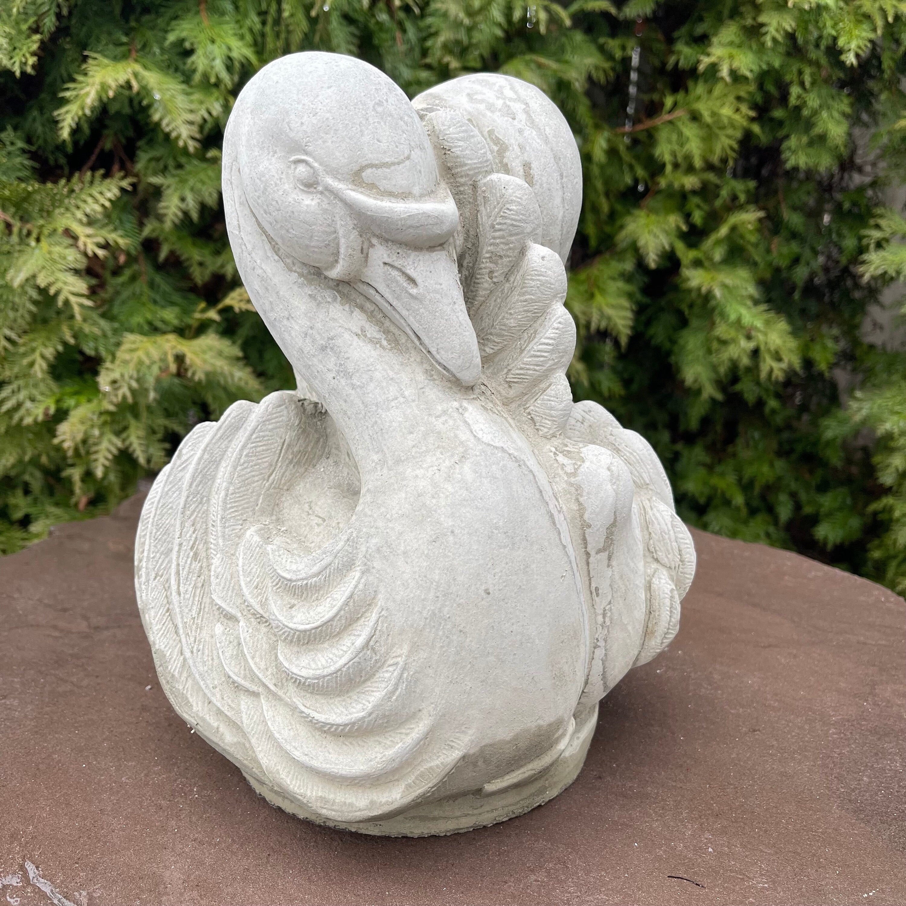 Concrete Fountain Top 10.5" Swan Cement Topper / Replacement Water Feature Part