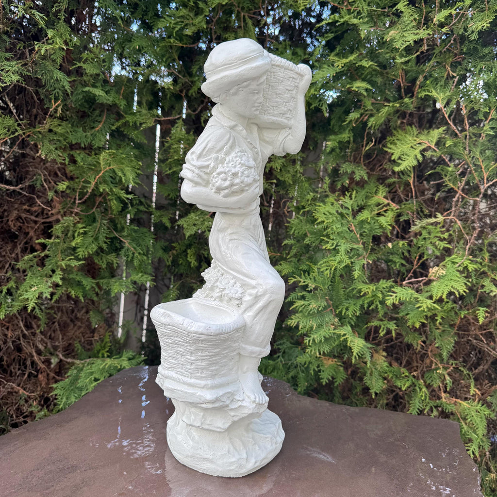 21" Italian Concrete Man Garden Statue: European Style Cement Lawn Ornament Classical Mediterranean Roman Decor