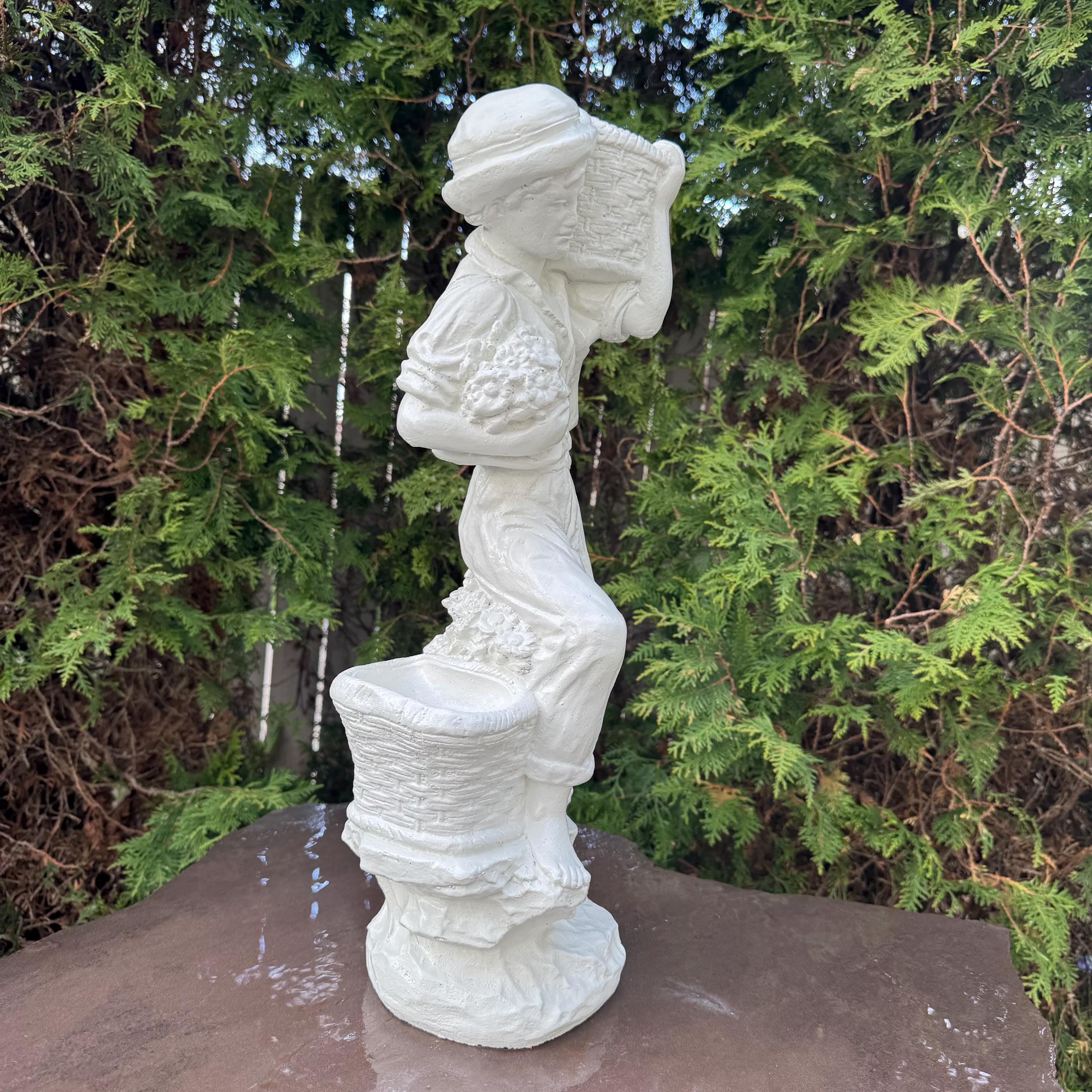21" Italian Concrete Man Garden Statue: European Style Cement Lawn Ornament Classical Mediterranean Roman Decor