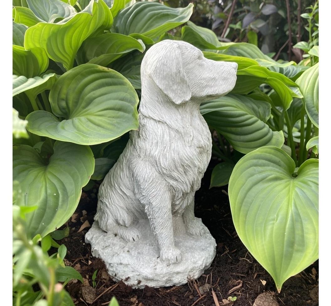 Concrete Golden Retriever Memorial Statue 11" Garden Sculpture Pet Loss Gift Dog Art Yard Decor Ornament