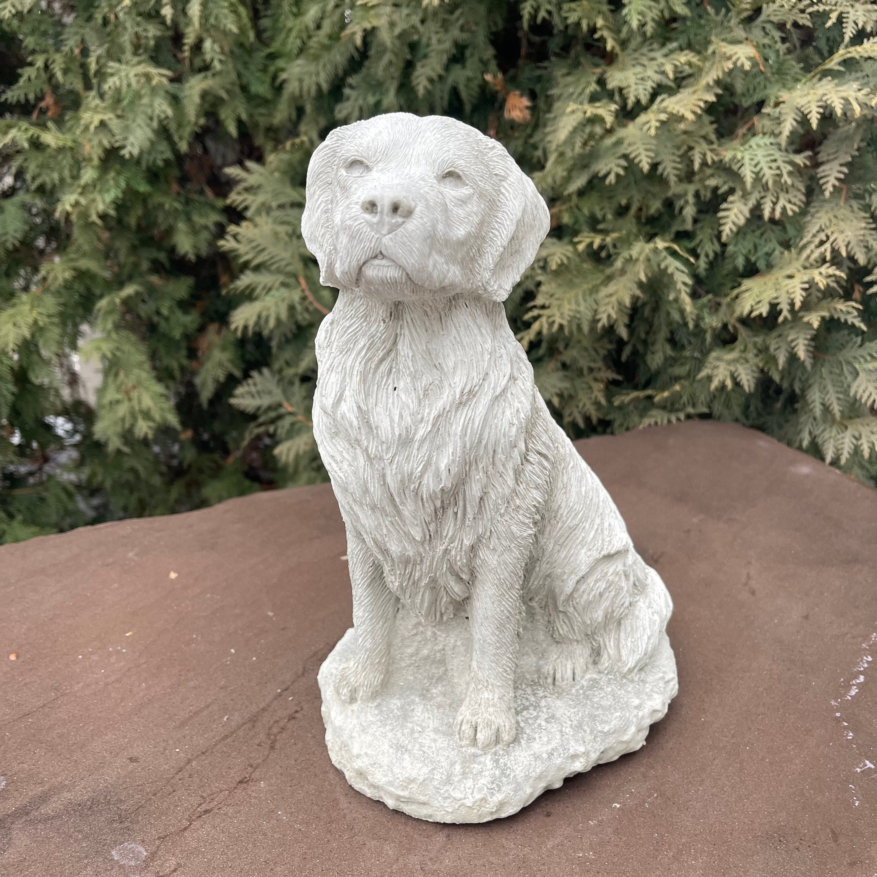 Concrete Golden Retriever Memorial Statue 11" Garden Sculpture Pet Loss Gift Dog Art Yard Decor Ornament