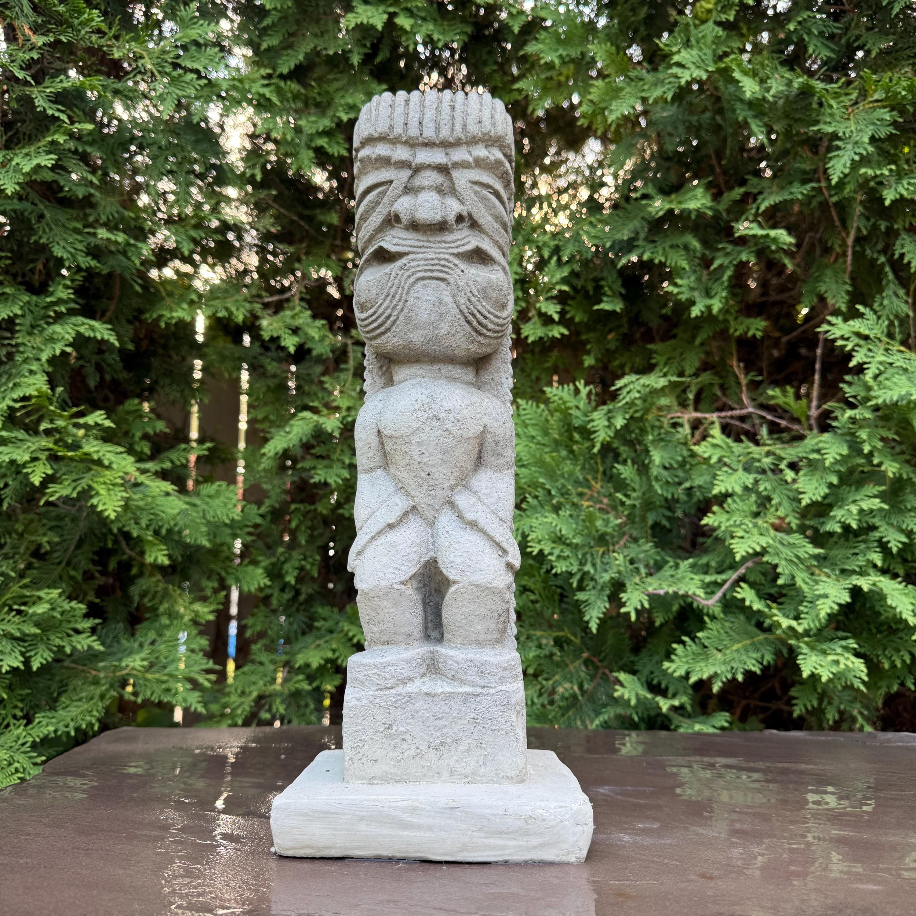 Concrete Tiki Totem 16.5" Polynesian Garden Sculpture Statue Yard Art Outdoor Decor